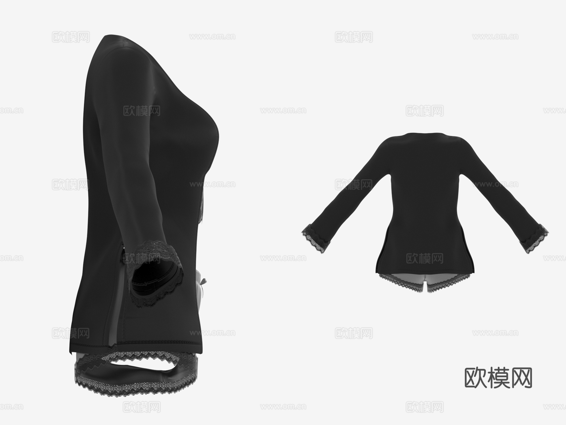 缎面蕾丝睡衣 文胸 睡裤 女性服装 女装 衣服3d模型