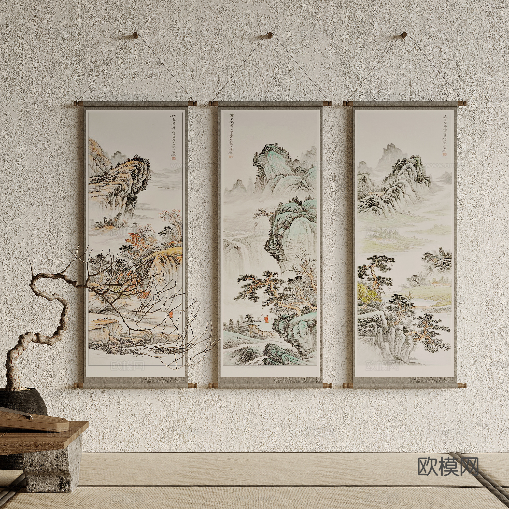 挂画 新中式装饰挂画 卷轴挂画 山水画su模型