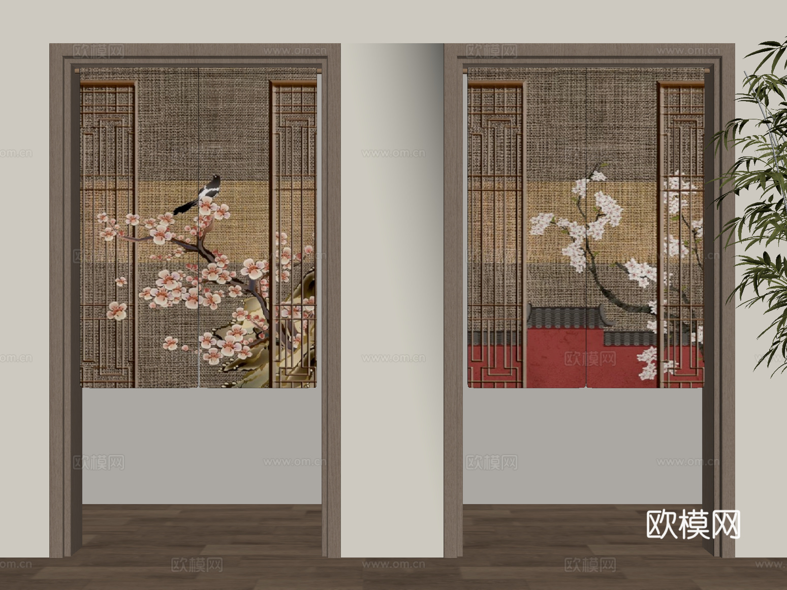 门帘 新中式门帘 布帘su模型