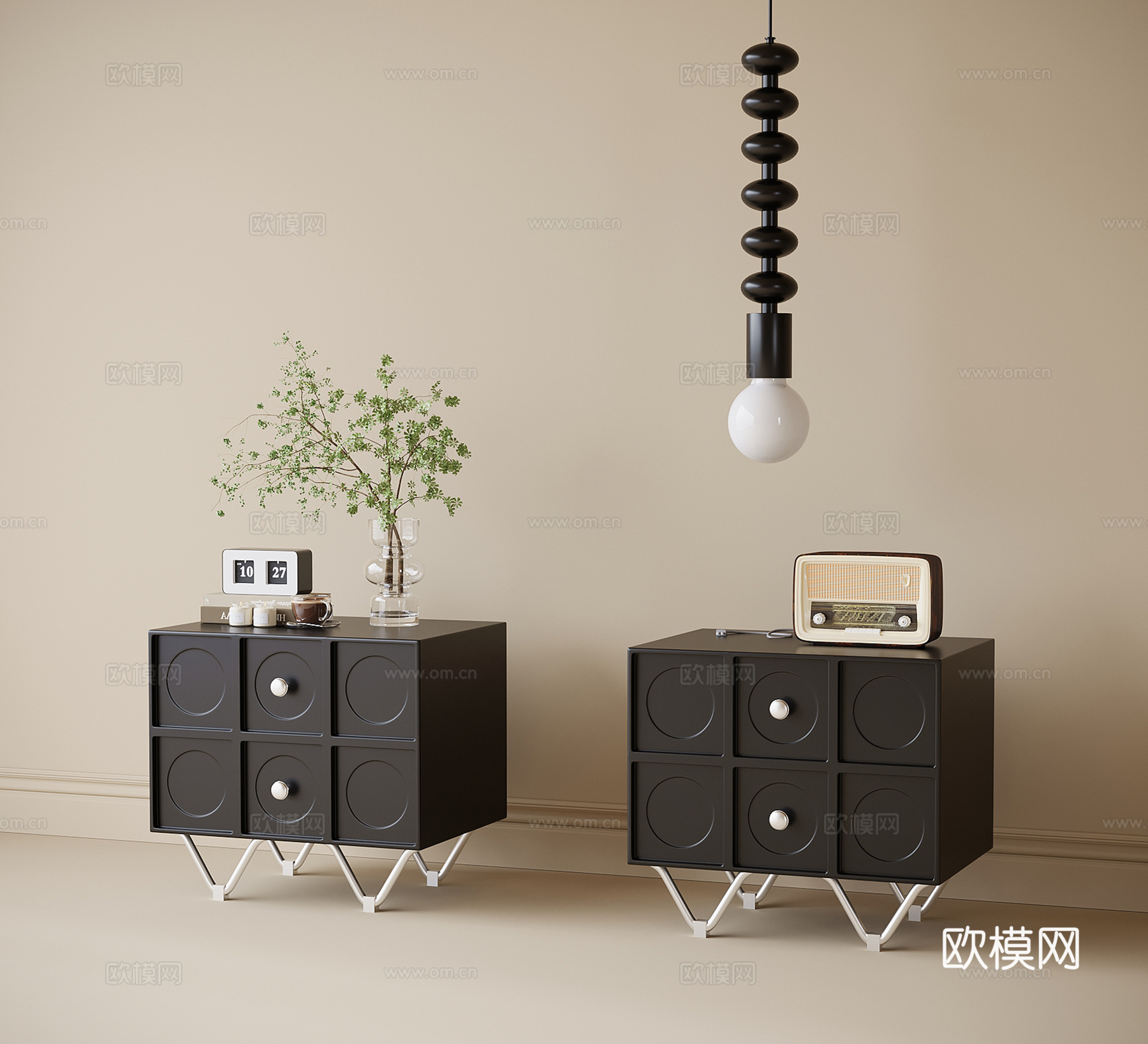 法式床头柜 床头吊灯3d模型