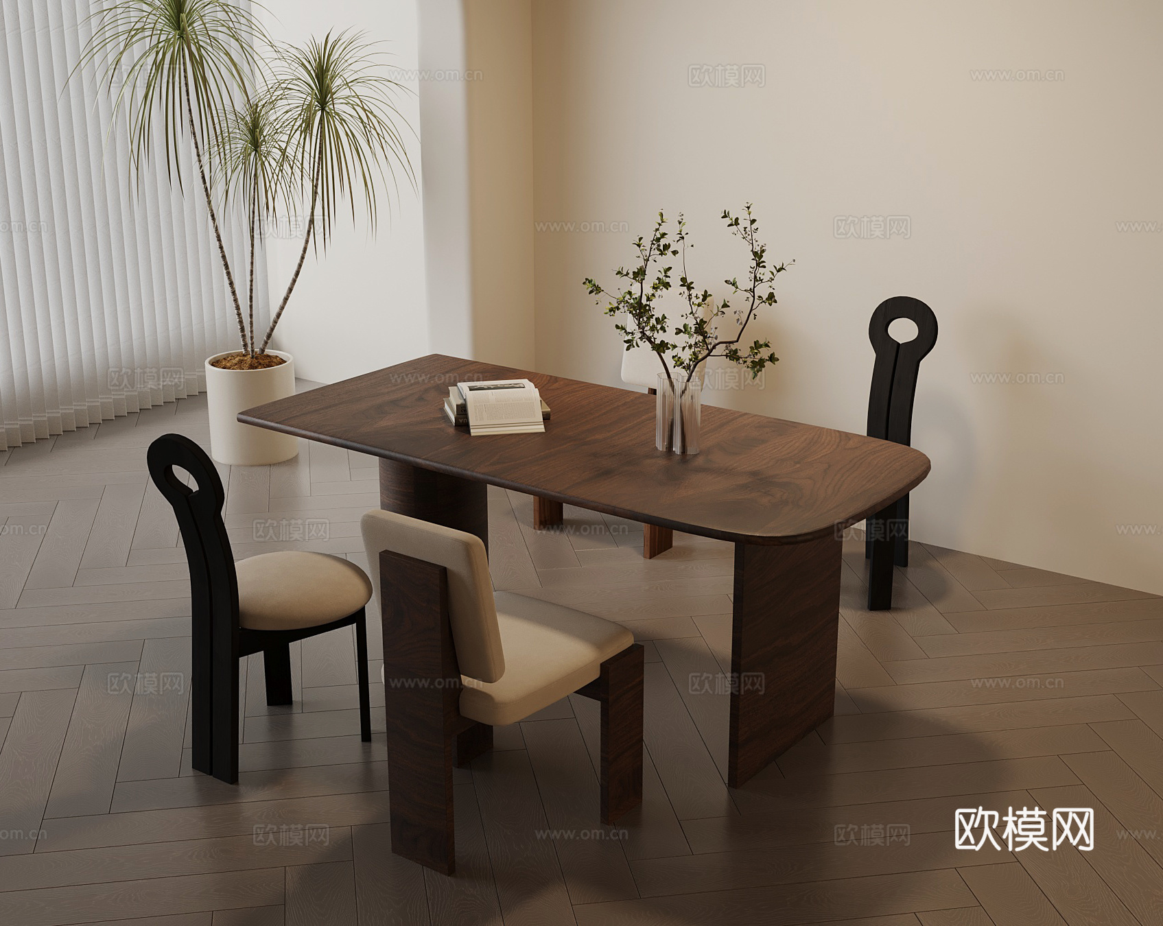 中古风餐桌椅su模型