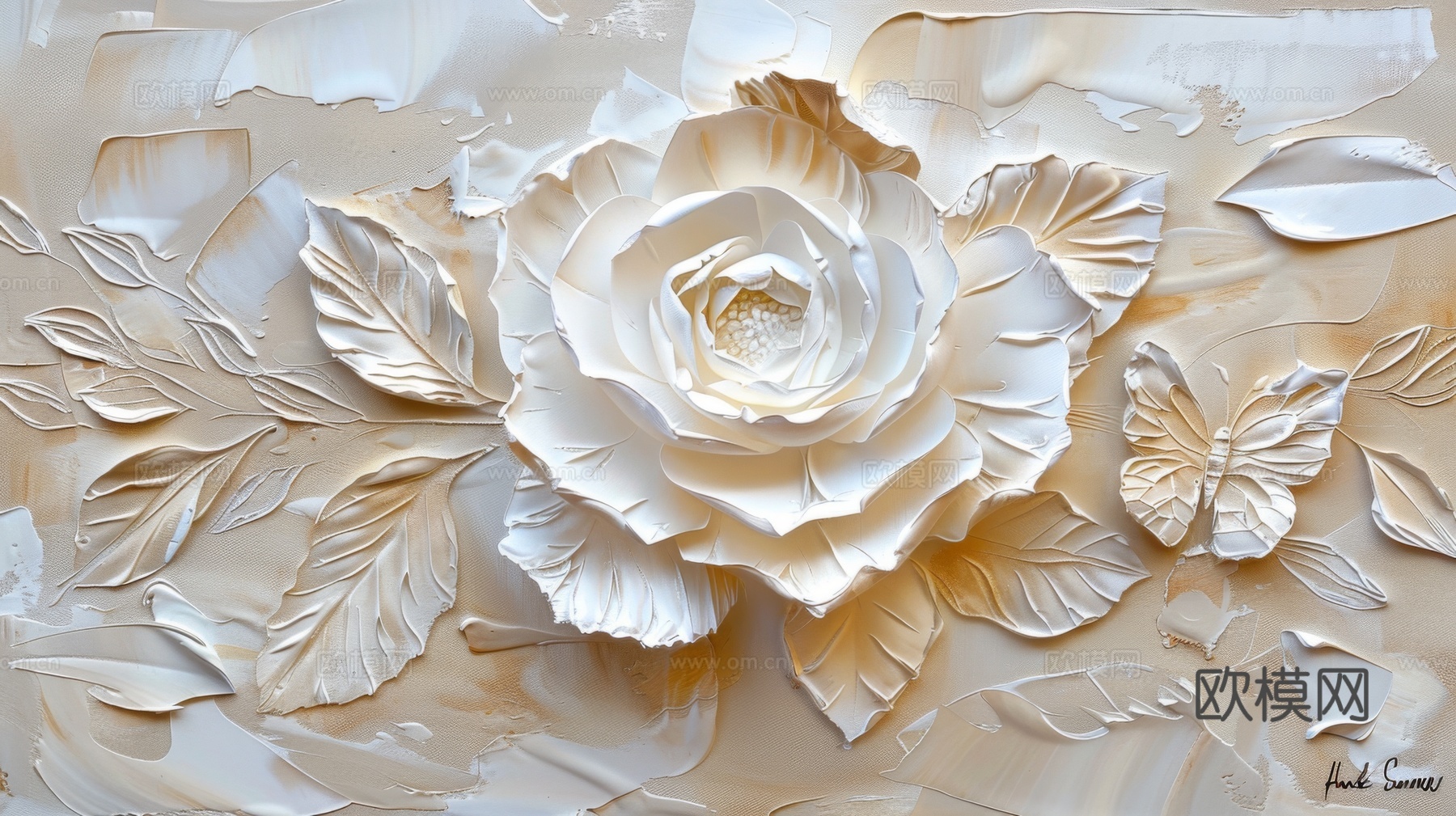 3D浮雕花卉背景墙下载（渲染图7）