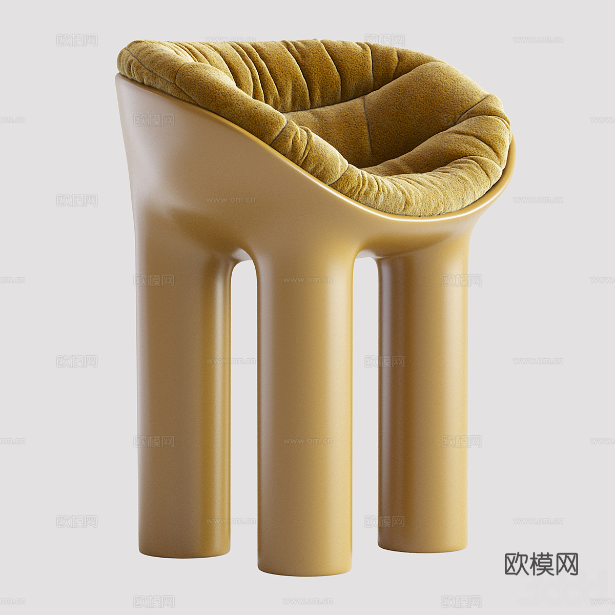 现代意式奶油风化妆凳3d模型