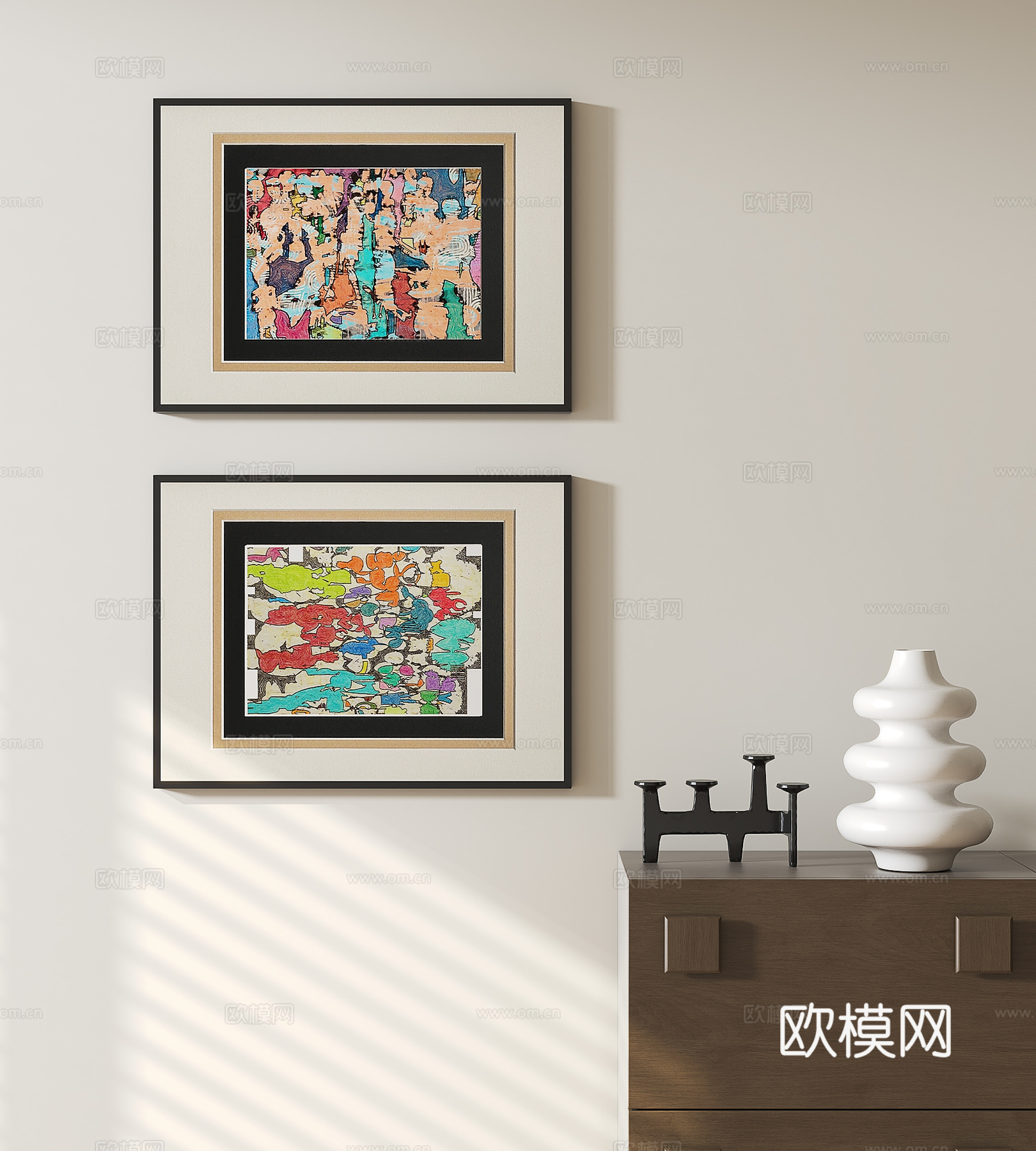 现代抽象挂画组合3d模型