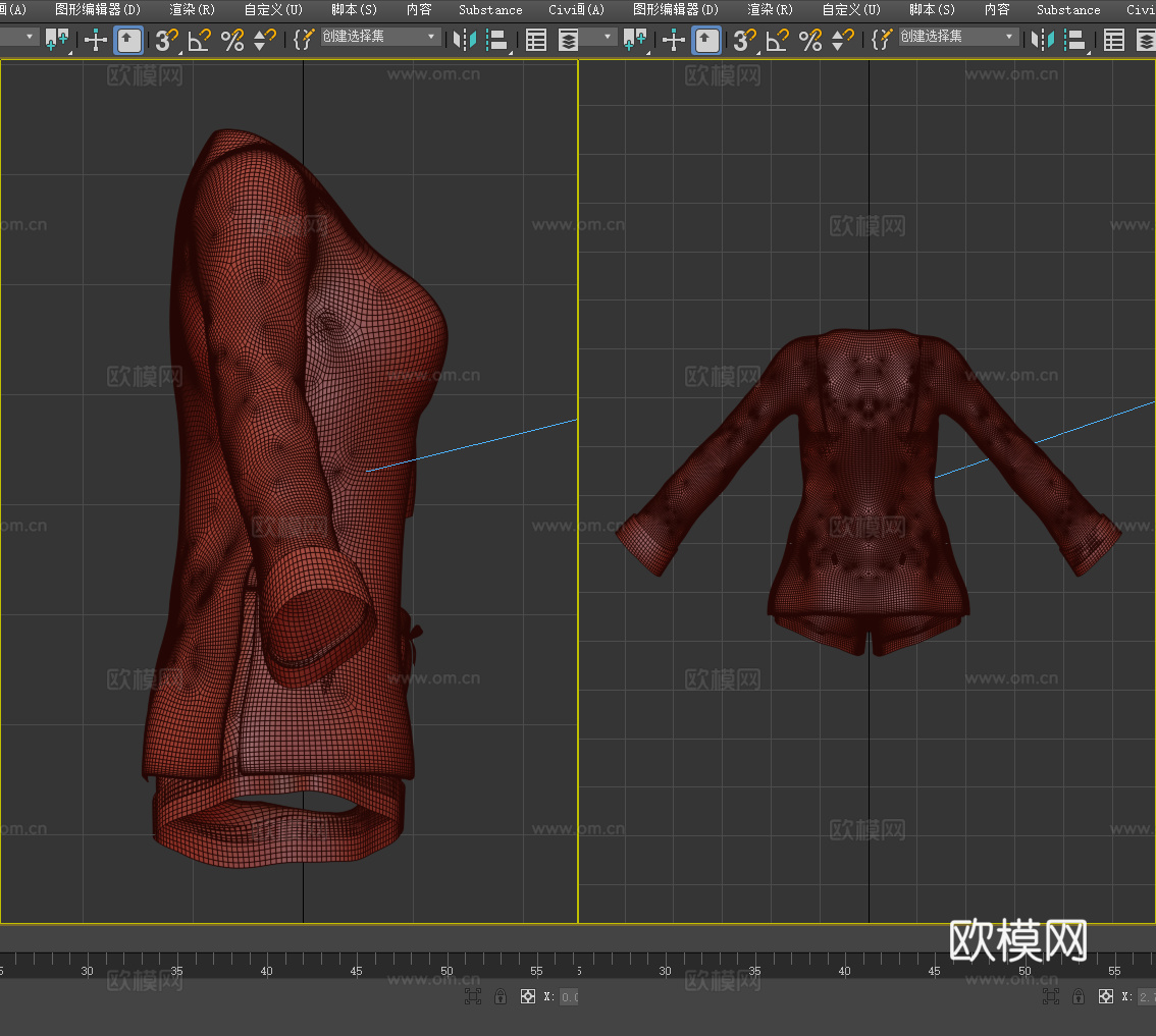 缎面蕾丝睡衣 文胸 睡裤 女性服装 女装 衣服3d模型