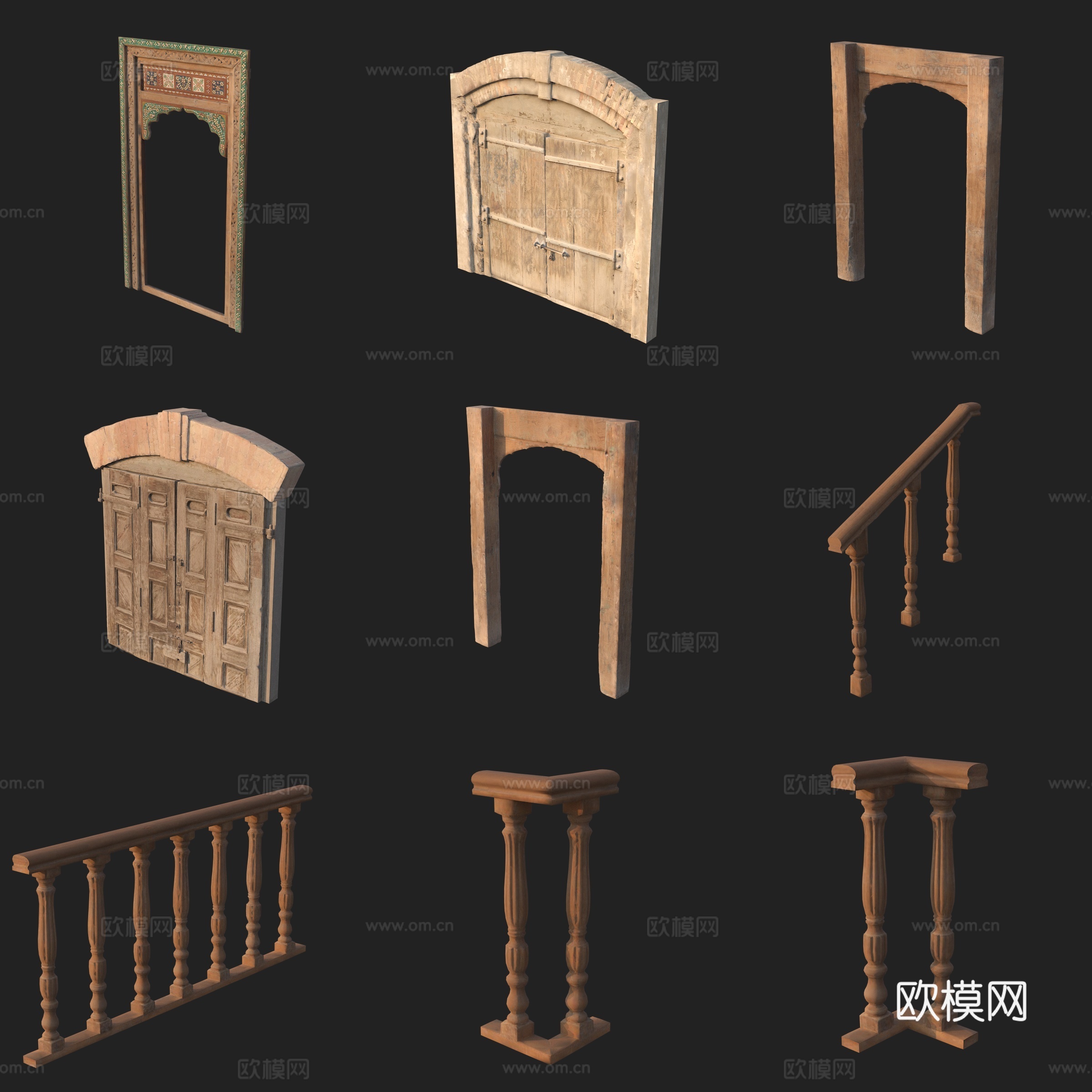 古典大门牌坊楼梯栏杆护栏3d模型