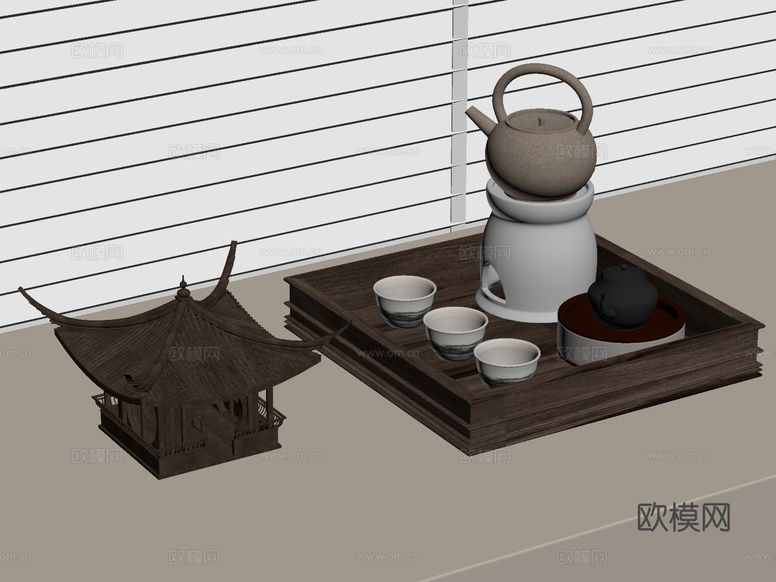 茶具 新中式茶具 茶壶 茶杯su模型