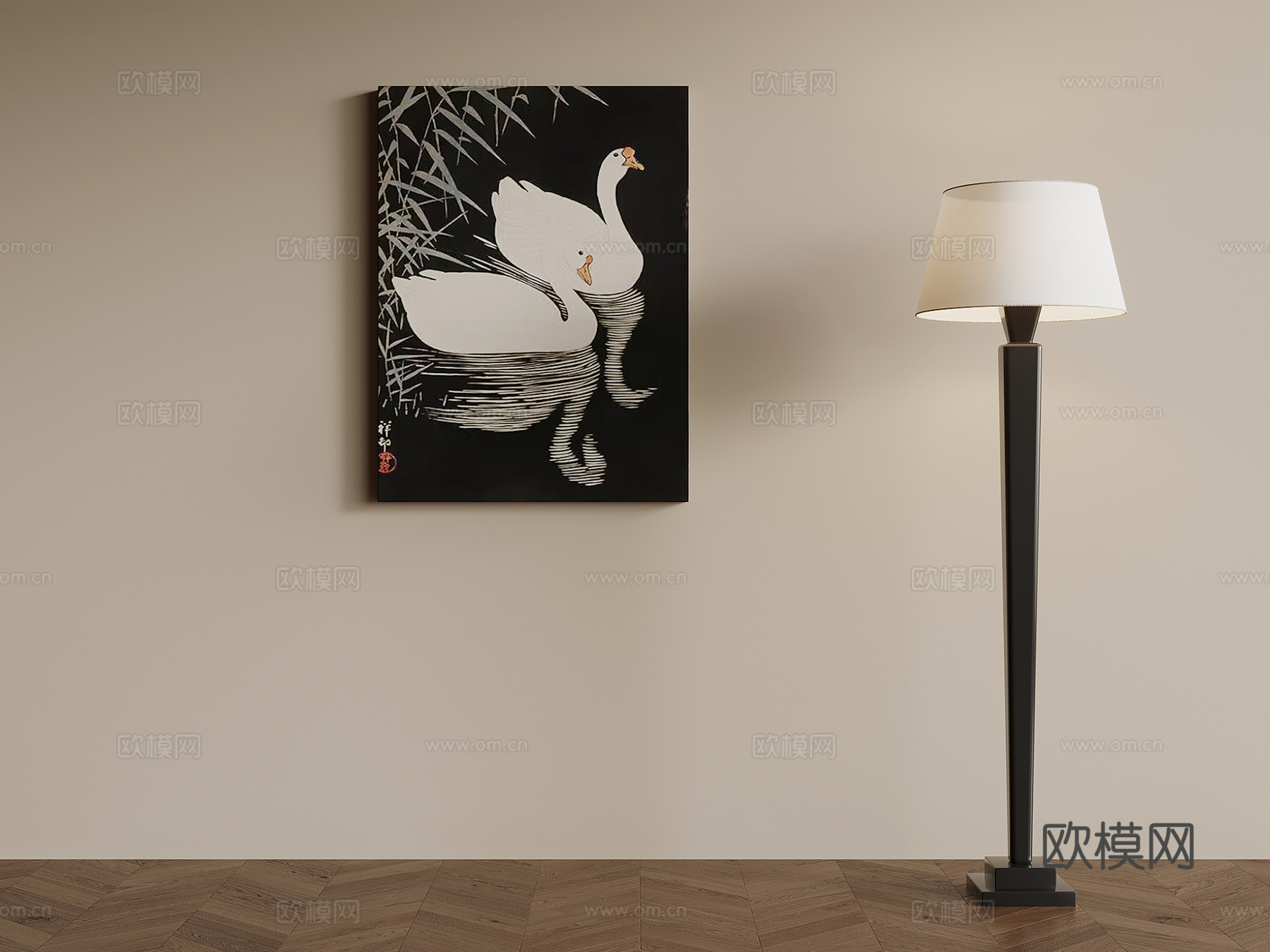 法式中古风装饰画 挂画 落地灯su模型