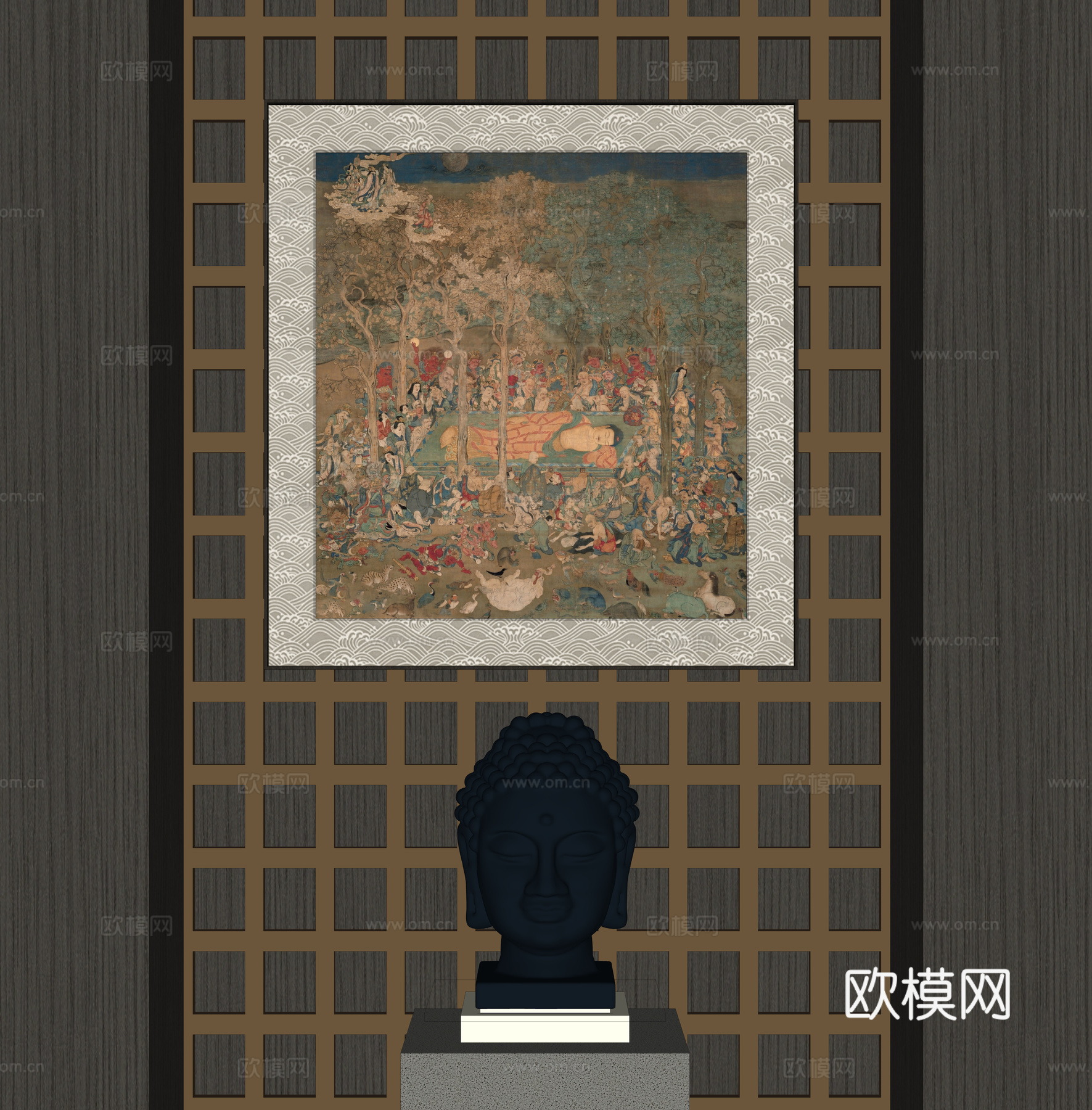 中古风装饰挂画 雕塑摆件su模型