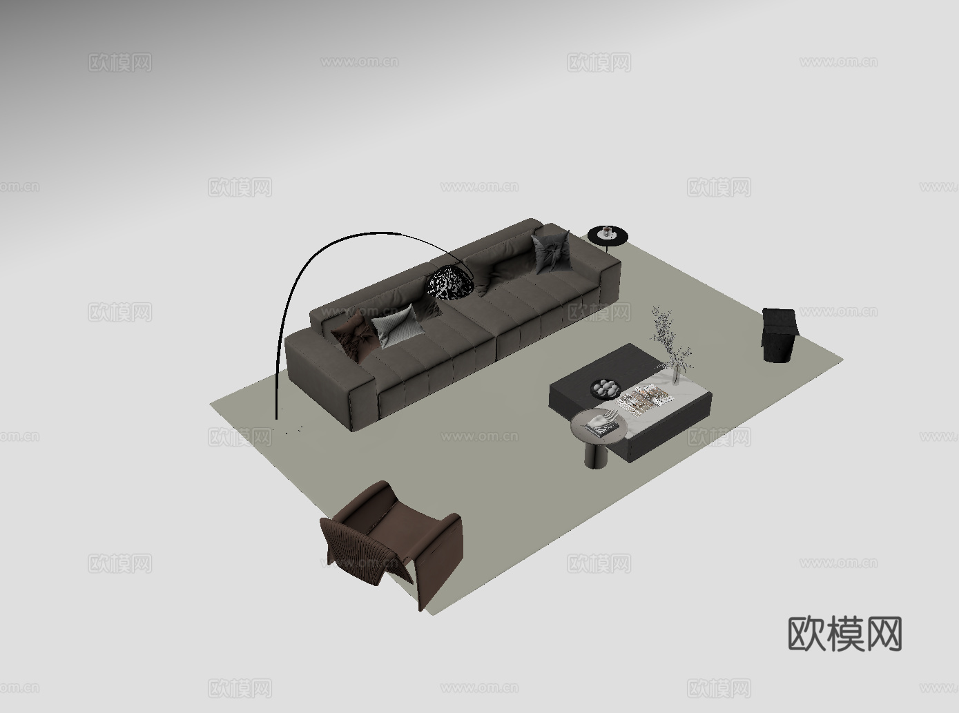 现代意式沙发茶几组合su模型下载（渲染图2）