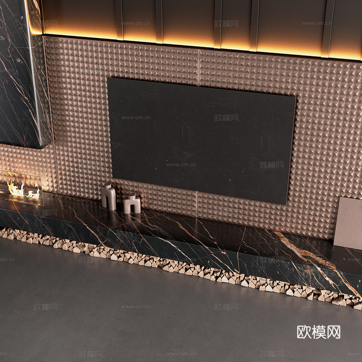 现代意式轻奢电视背景墙3d模型