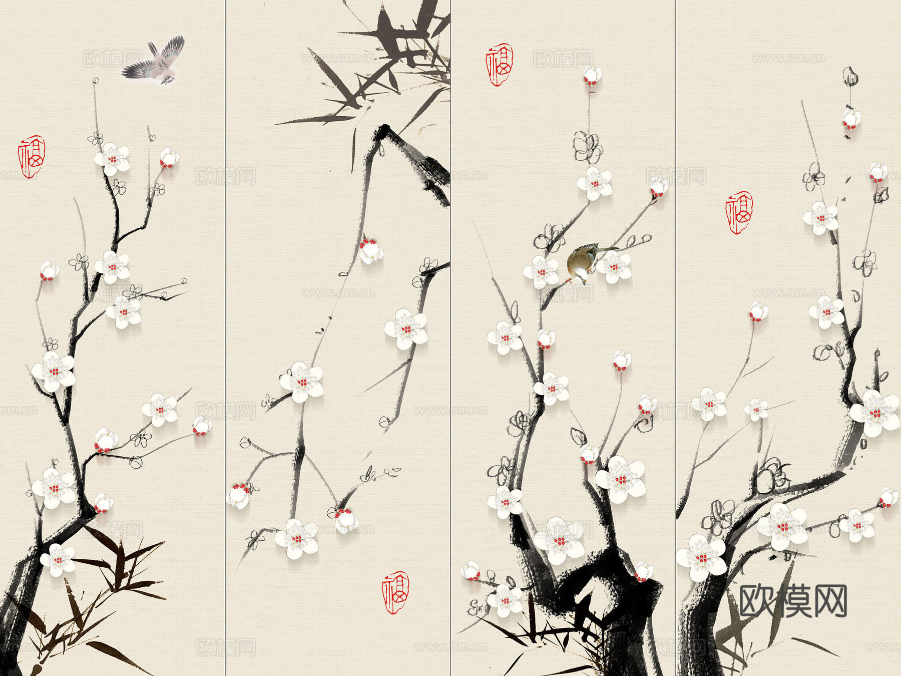 新中式花鸟壁纸壁画