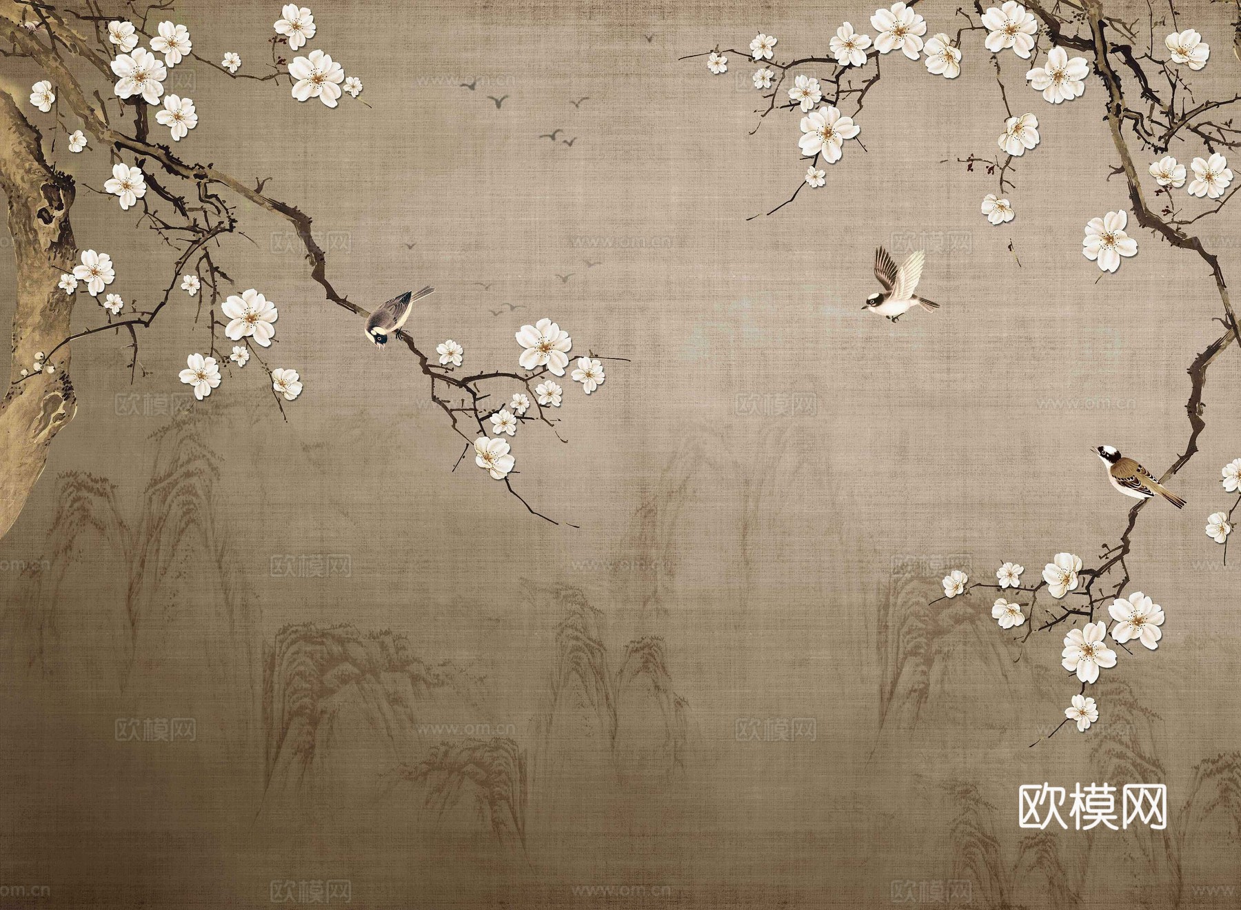 新中式花鸟壁纸壁画