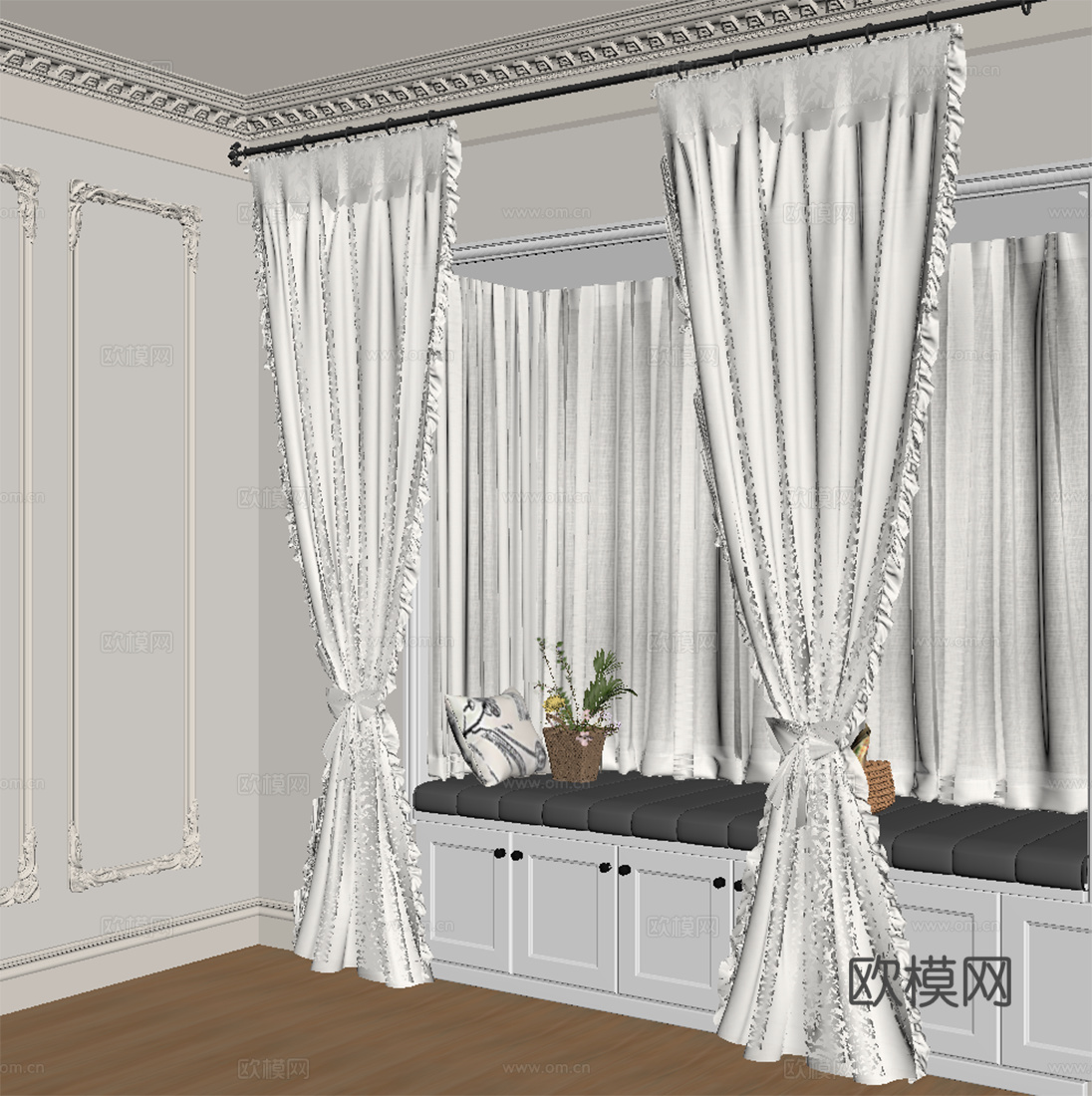 法式窗帘 飘窗su模型下载（渲染图2）