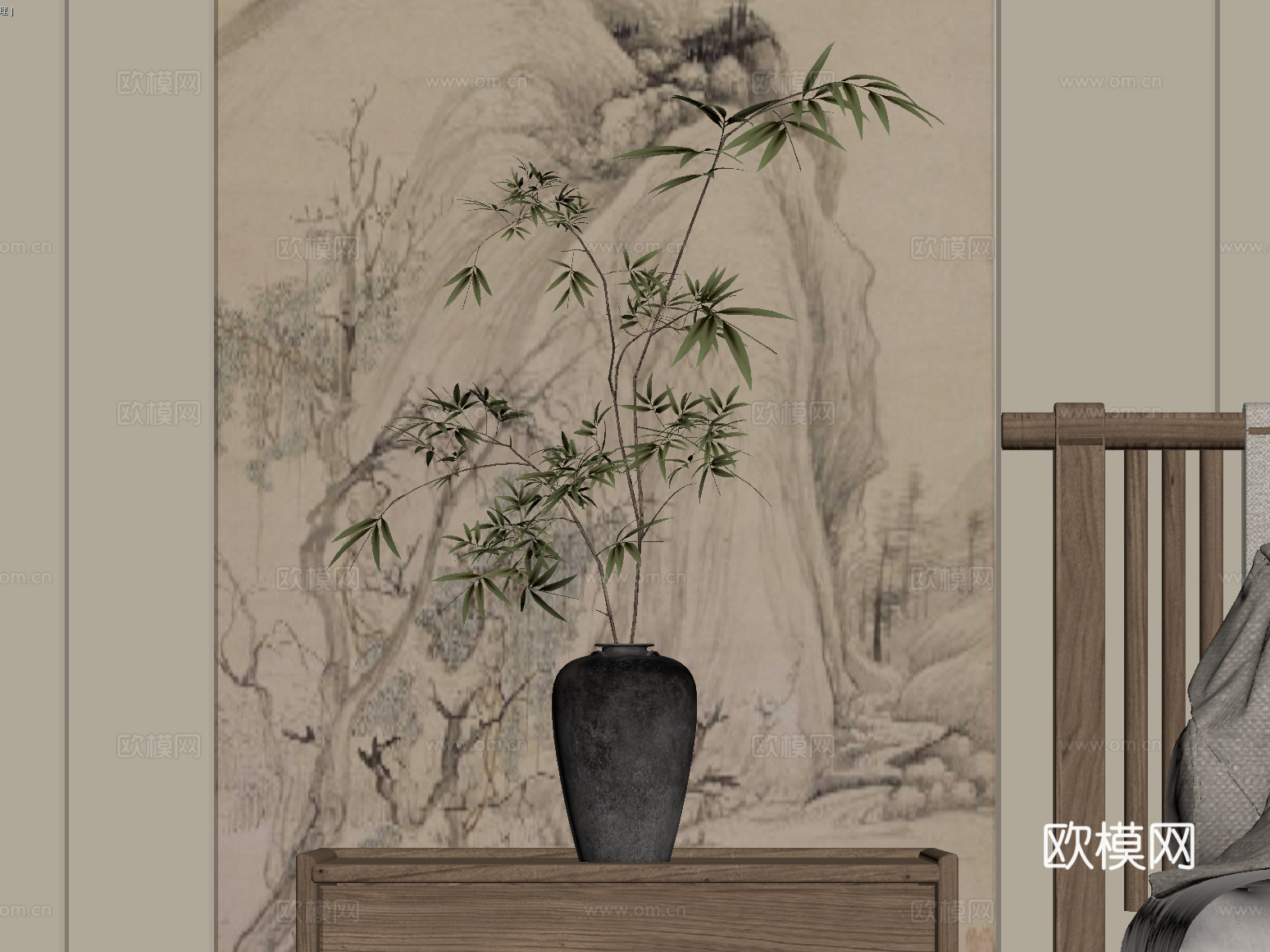 花瓶 新中式花艺 插花su模型