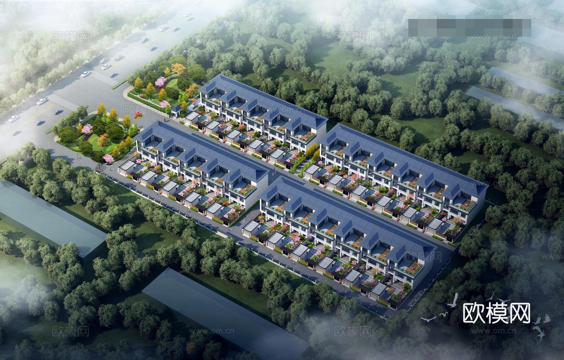新中式别墅 农村自建房住宅鸟瞰图3d模型