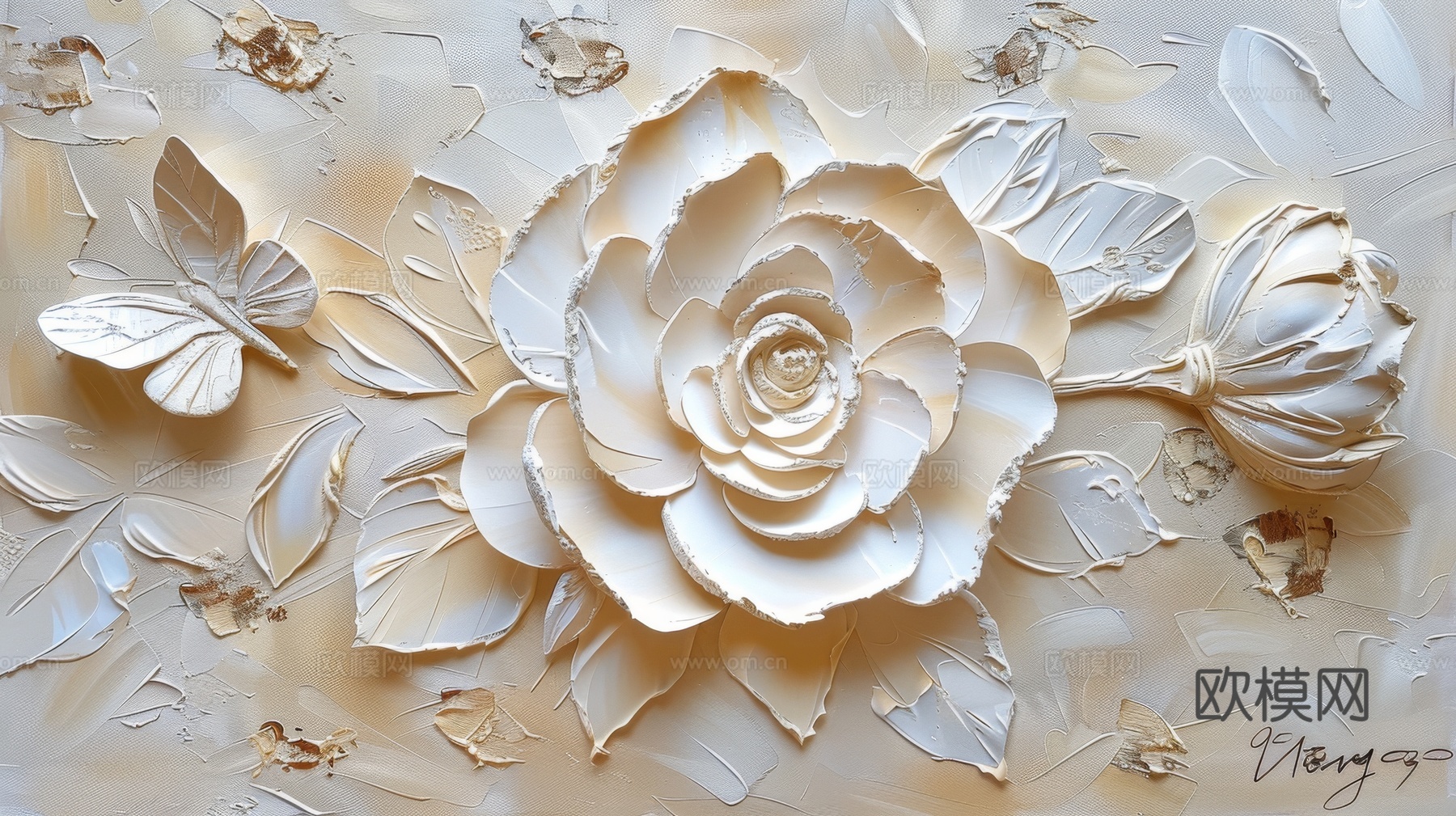 3D浮雕花卉背景墙下载（渲染图4）