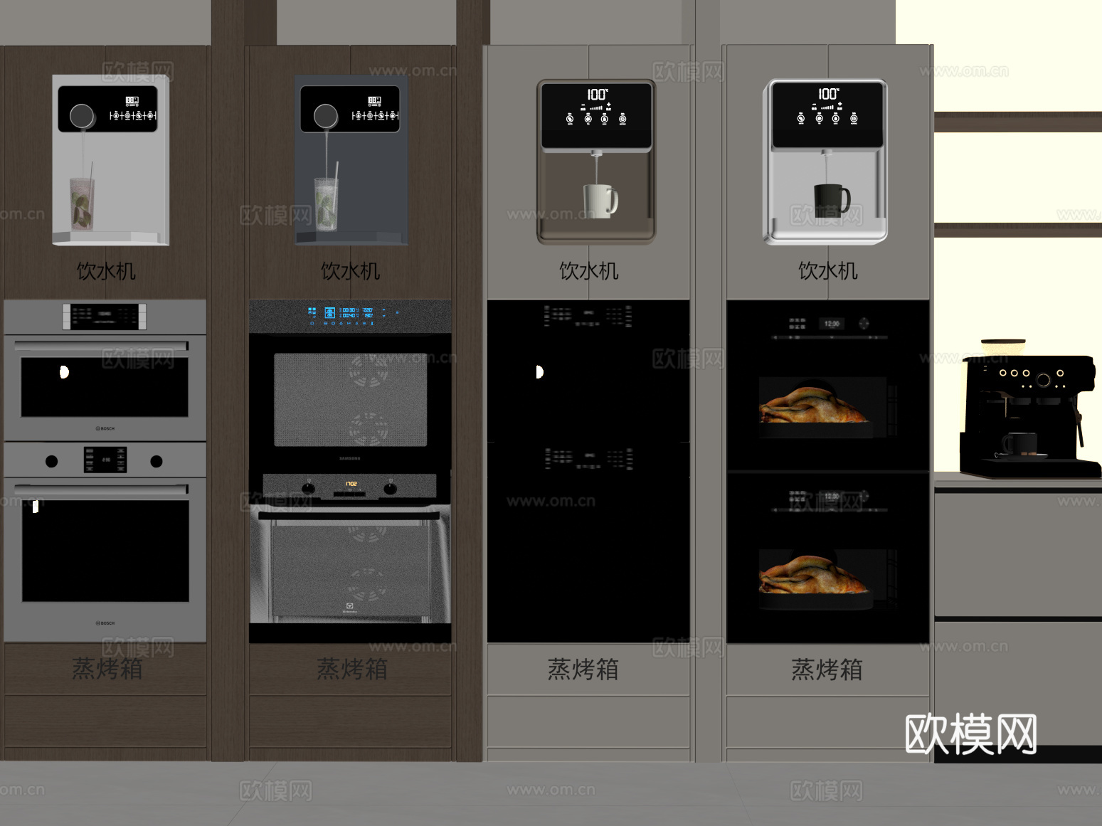 蒸烤箱 现代蒸烤箱 咖啡机直饮机su模型