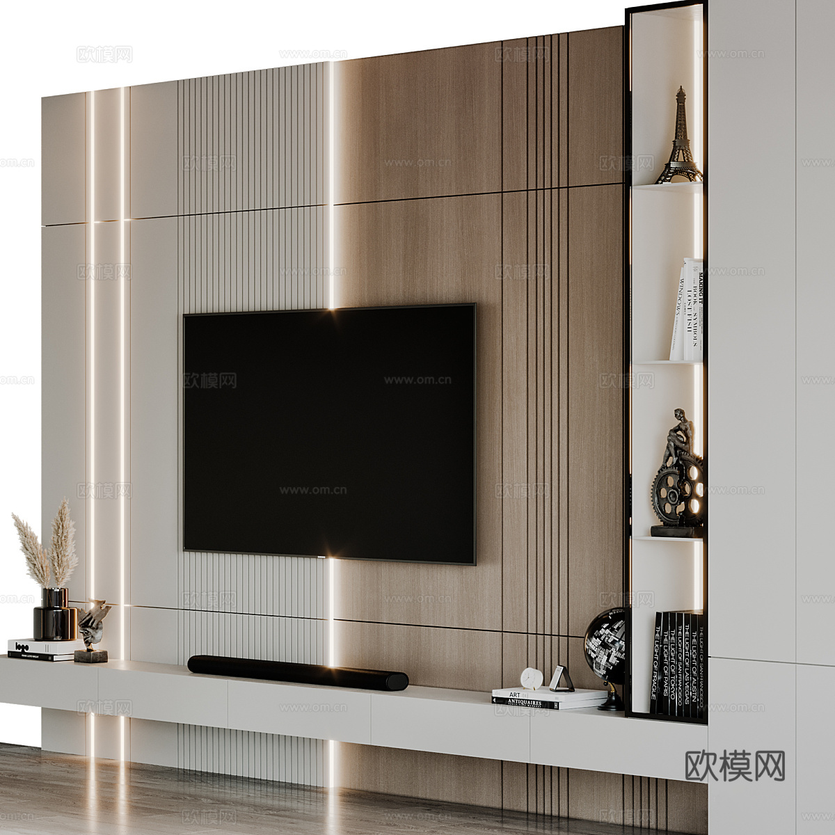 现代意式极简电视背景墙3d模型