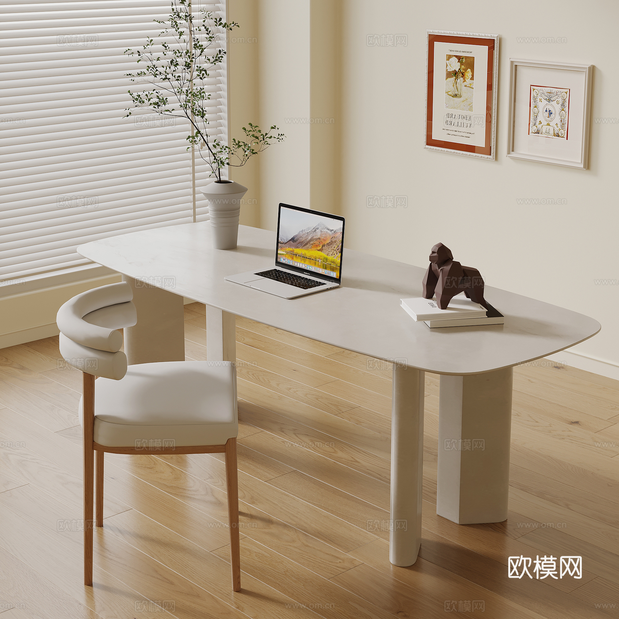 法式奶油风书桌椅 摆件3d模型