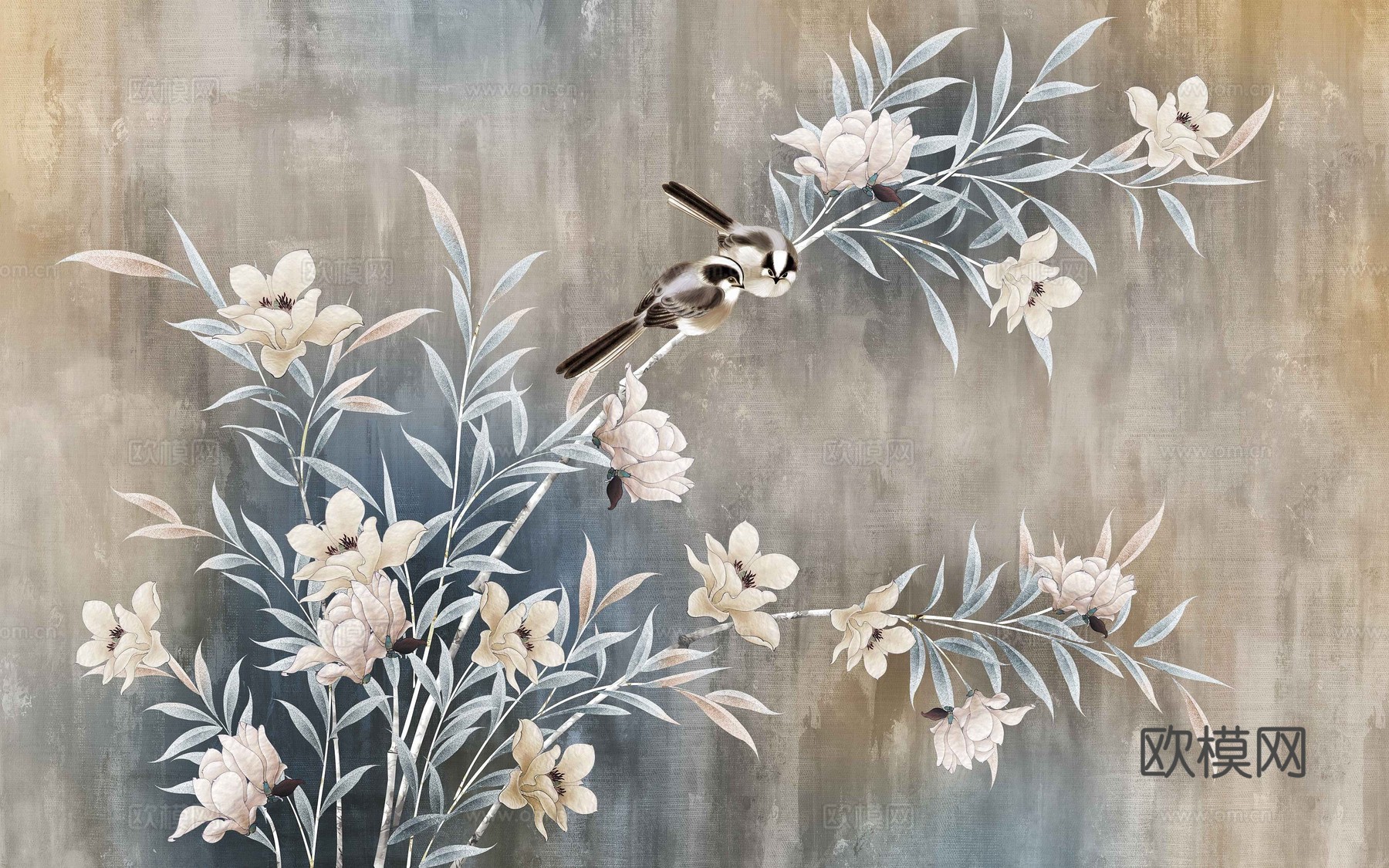 新中式花鸟壁纸壁画