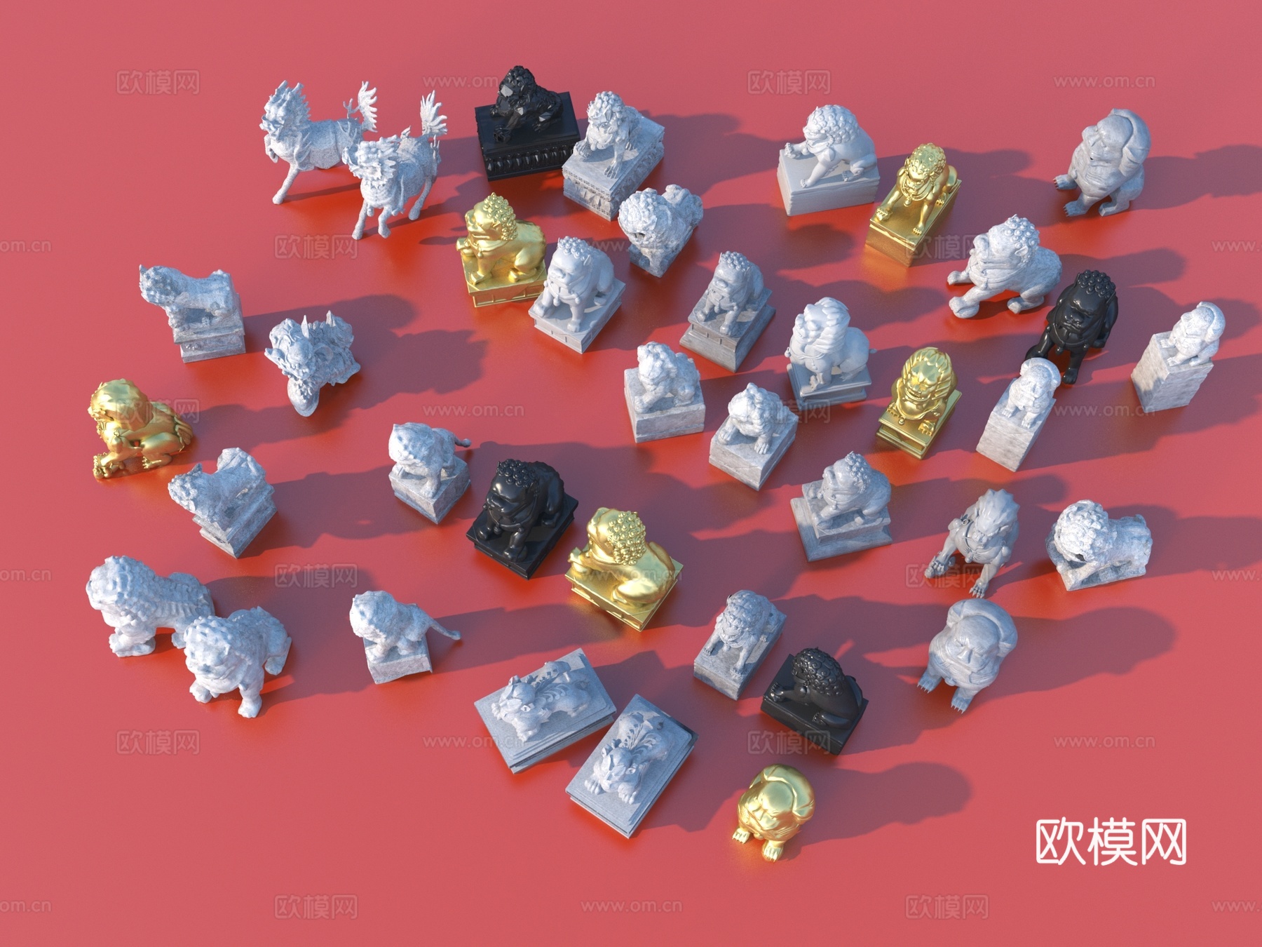 狮子 麒麟 神兽 石狮3d模型