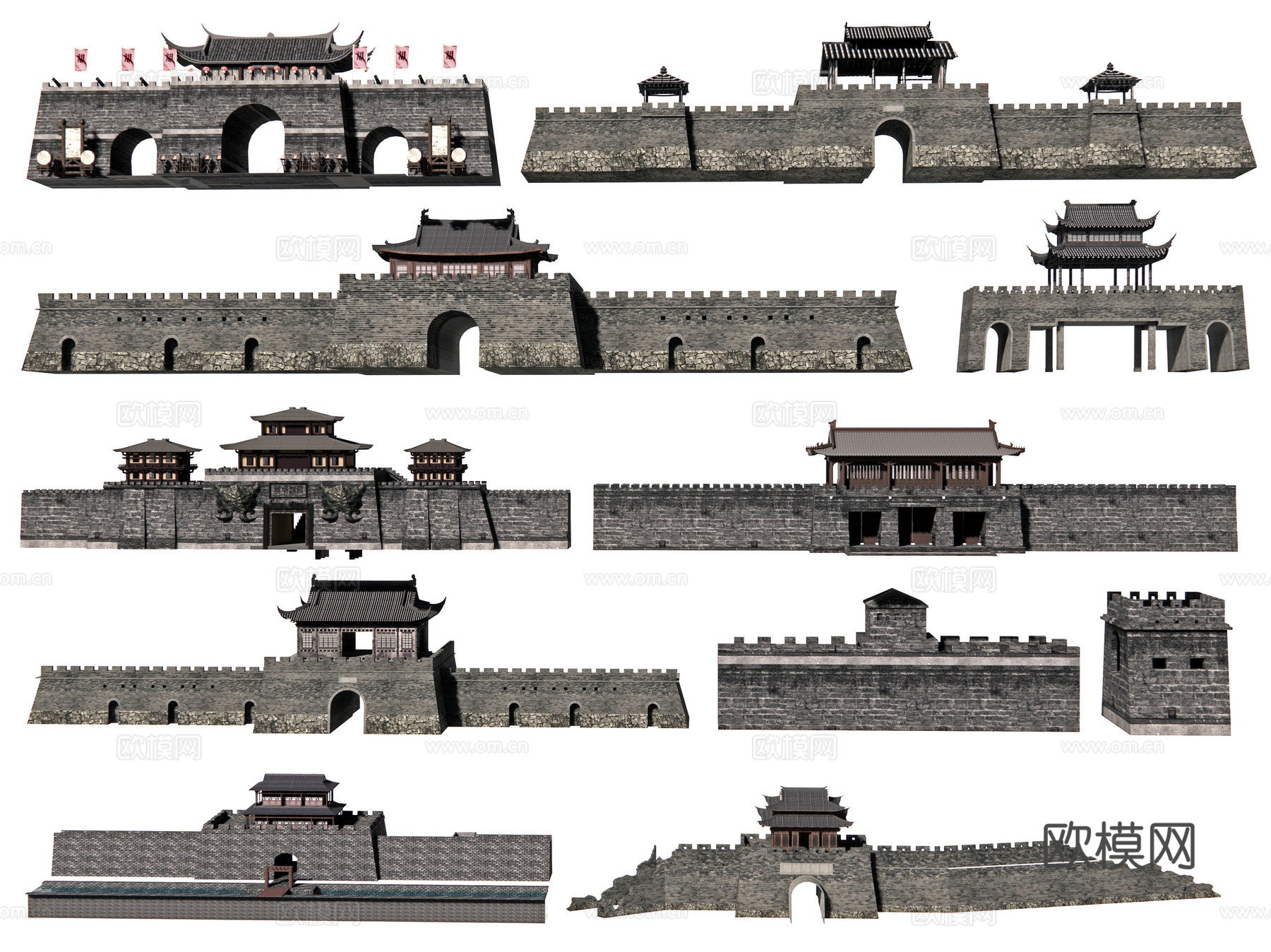 中式城门楼子 古城门 古城墙 古建筑城楼 长城 古代城墙su模型