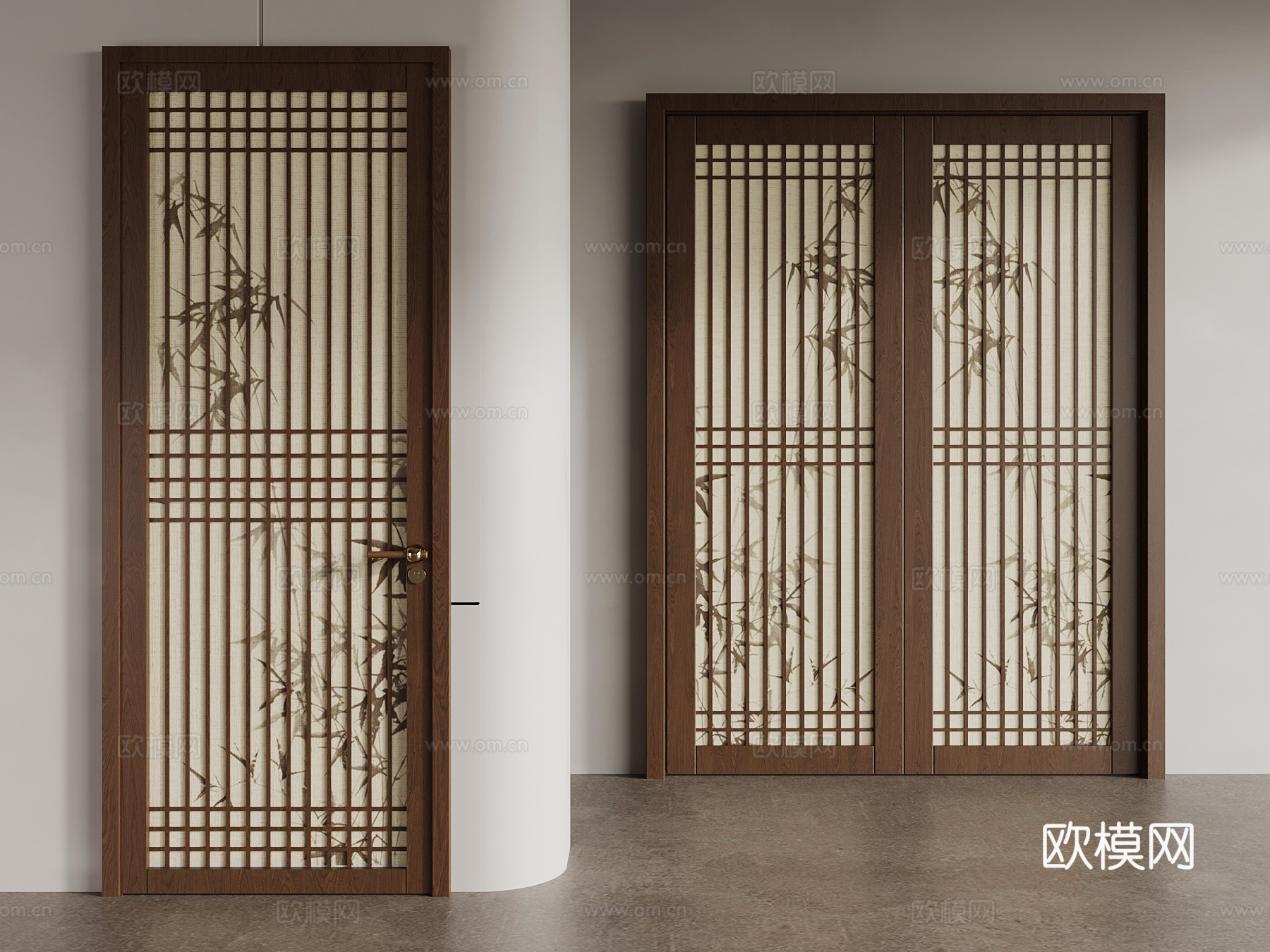 双开门 中古风单开门 双开门su模型