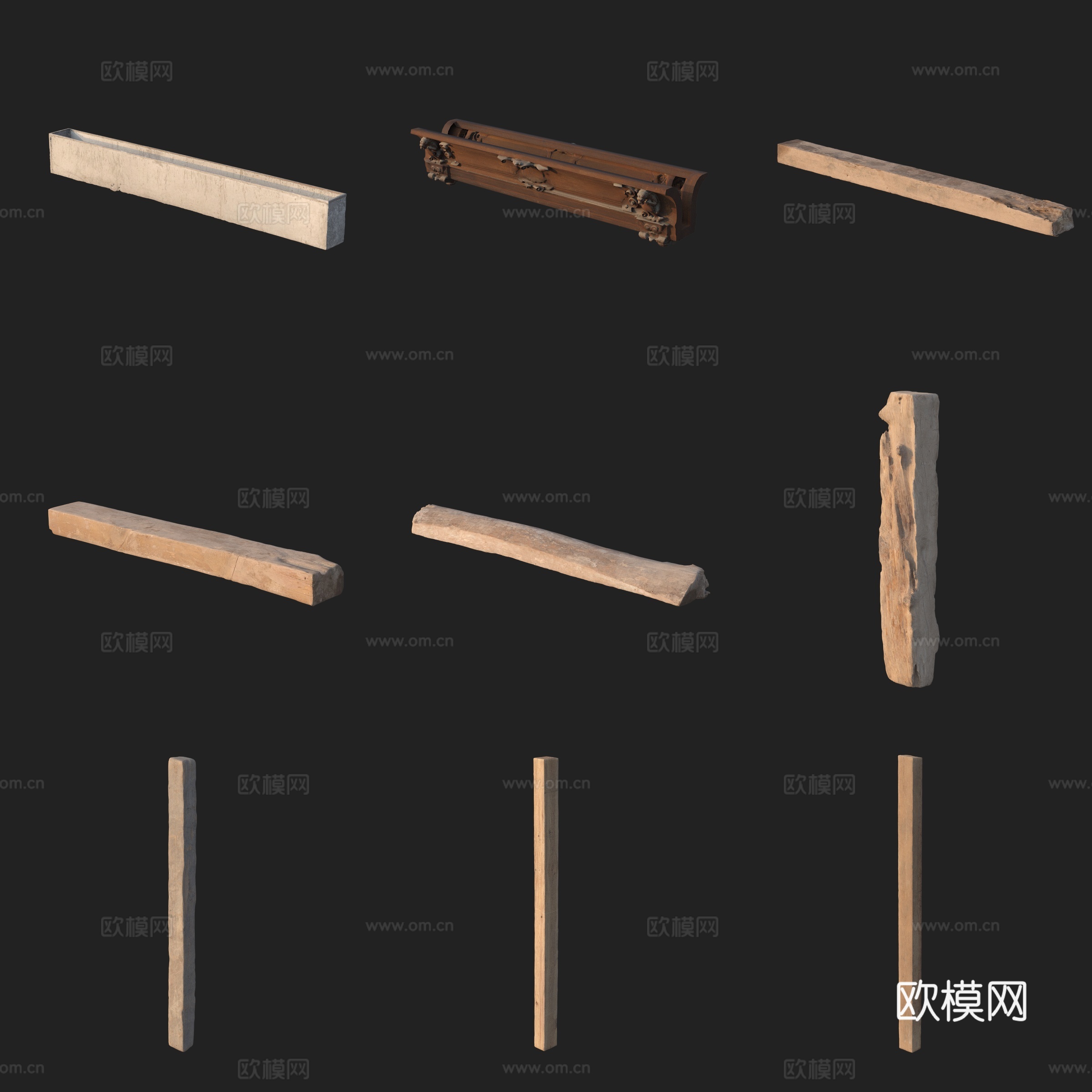 建筑构件条石木雕3d模型