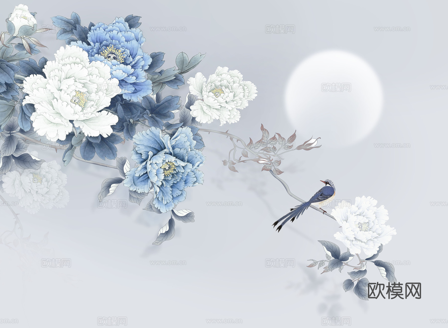 新中式花鸟壁纸壁画