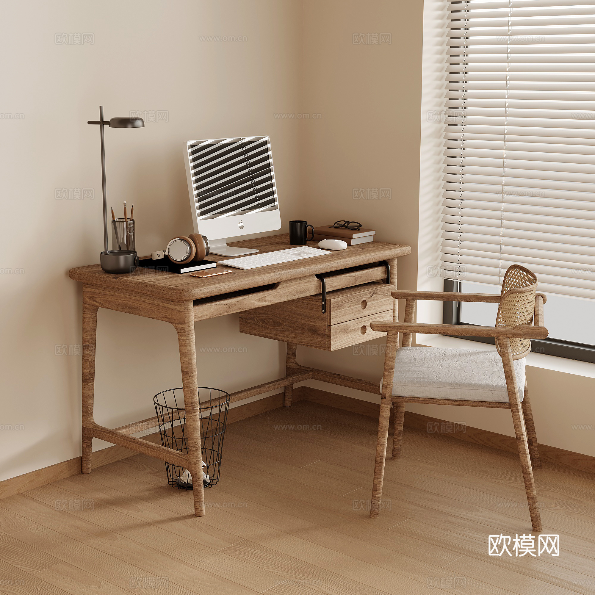 书桌椅 侘寂风书桌椅 电脑 学习用品su模型