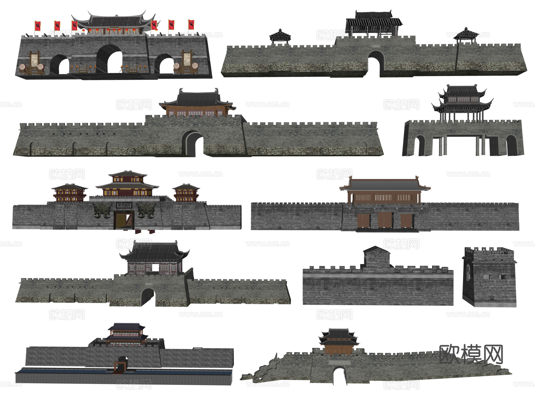 城门楼子PSD免抠 古城门 古城墙 古建筑城楼 长城古代城