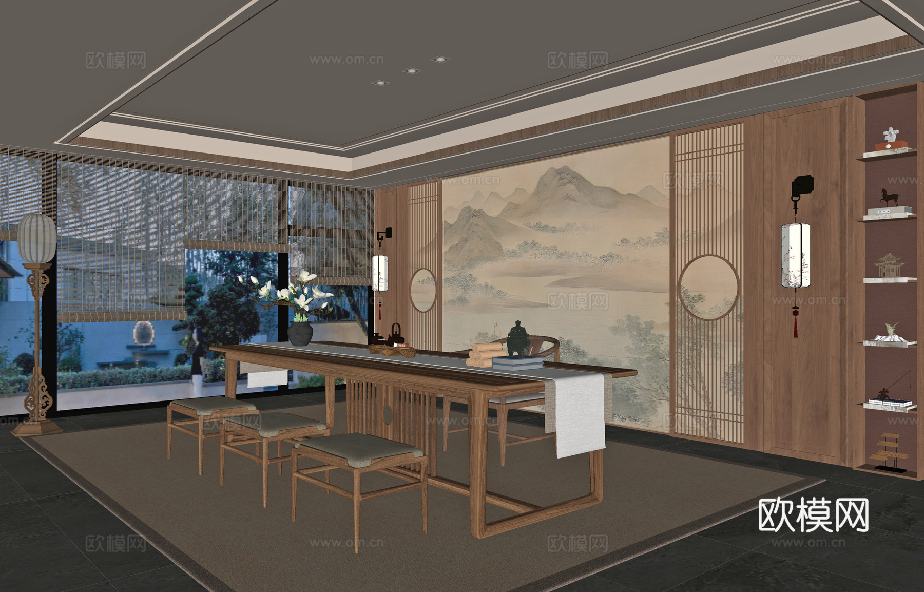 新中式茶室su模型