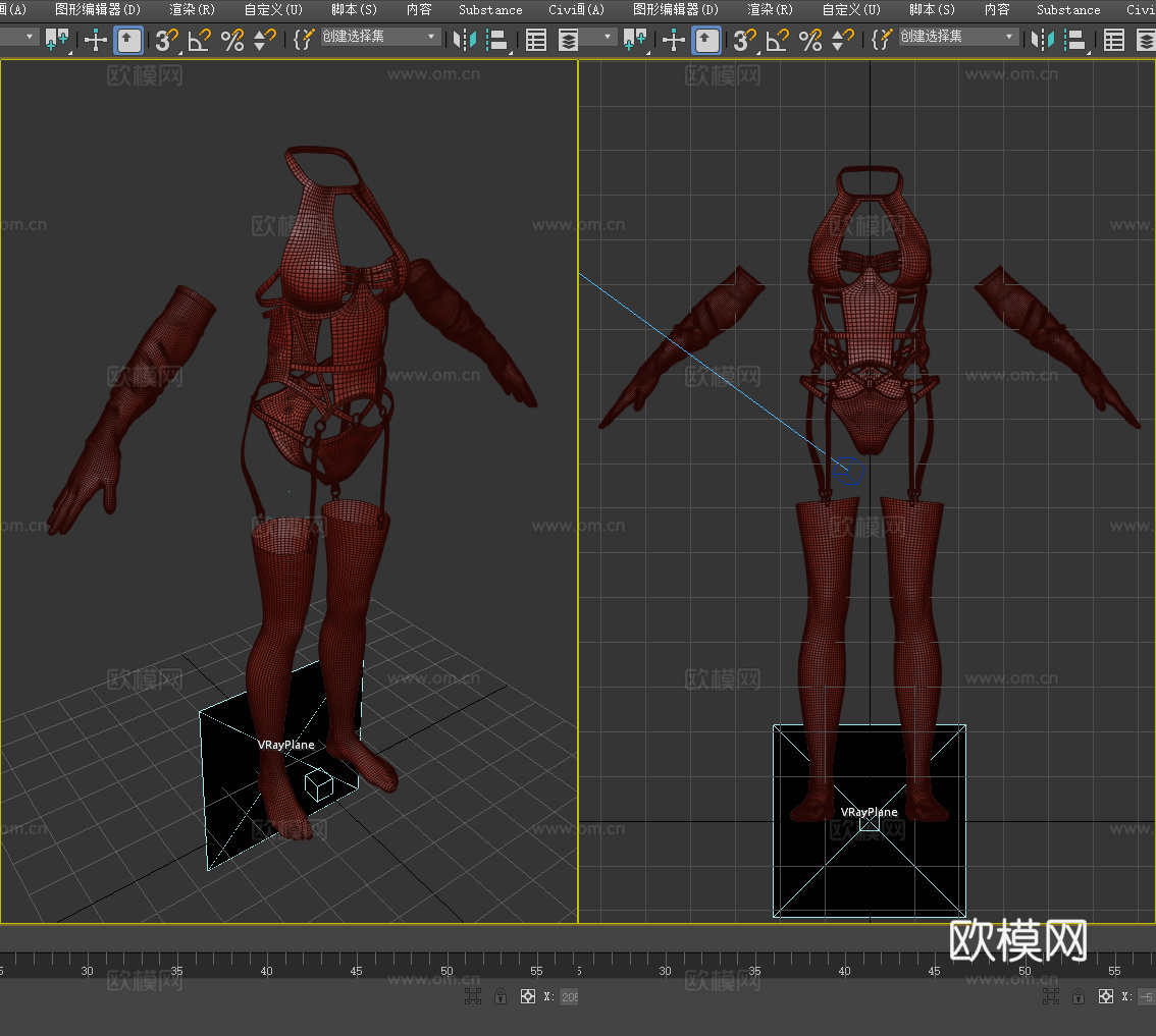 紧身胸衣 内衣 扣带 手套 夜店服装 女性服装 女装3d模型