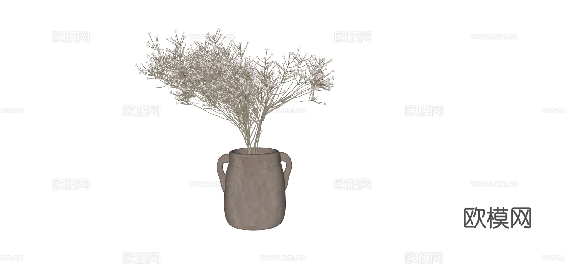 侘寂风陶瓷花盆干花装饰摆件su模型