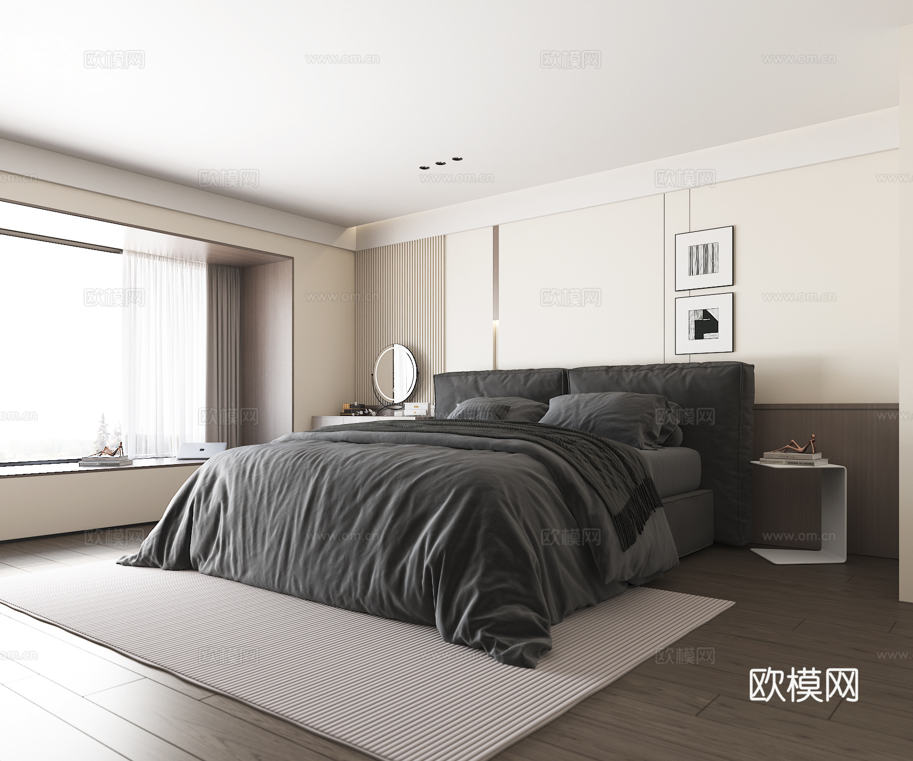双人床 简约卧室 无主灯卧室 欧美卧室 主卧 北欧卧室3d模型