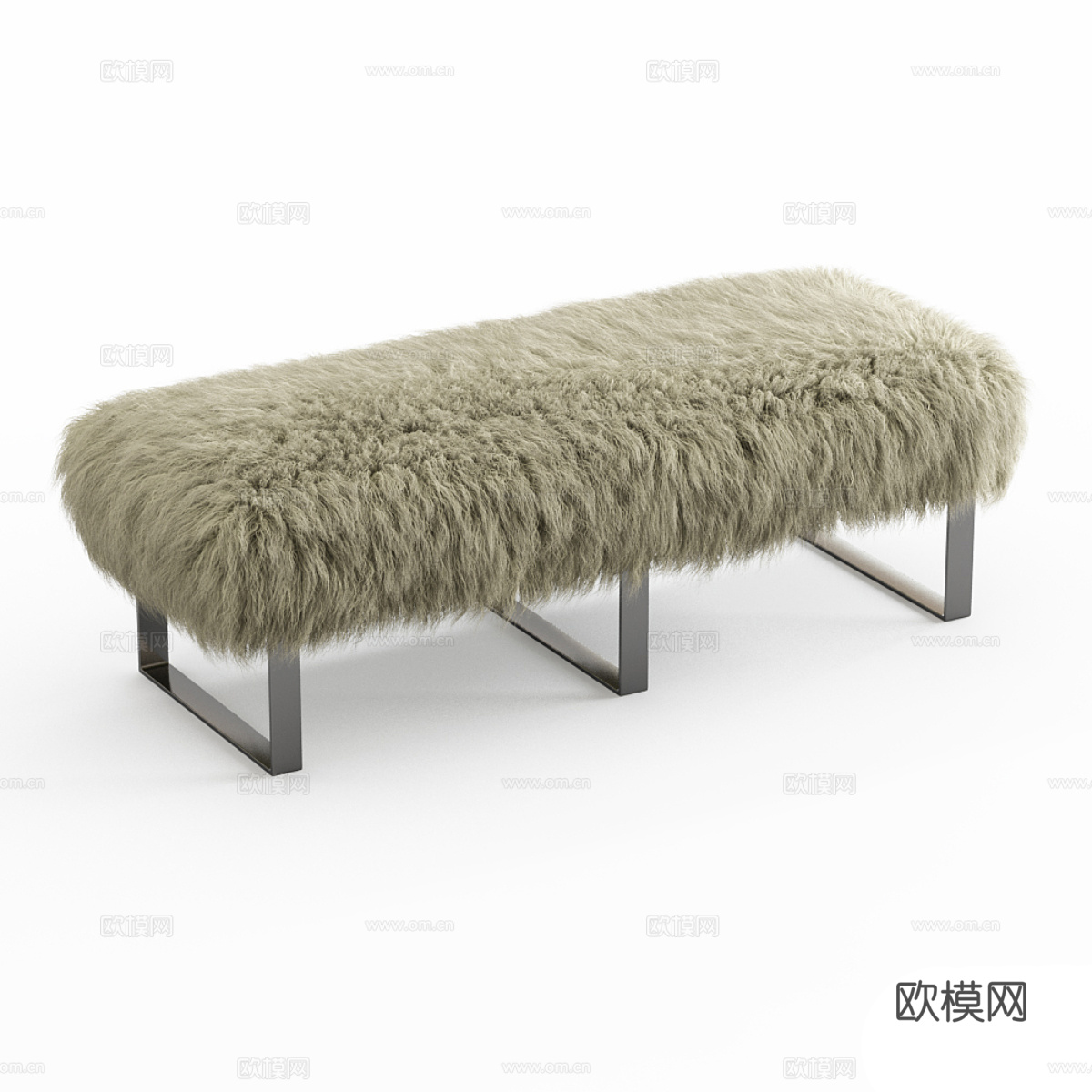 现代意式毛绒长凳 床尾凳3d模型