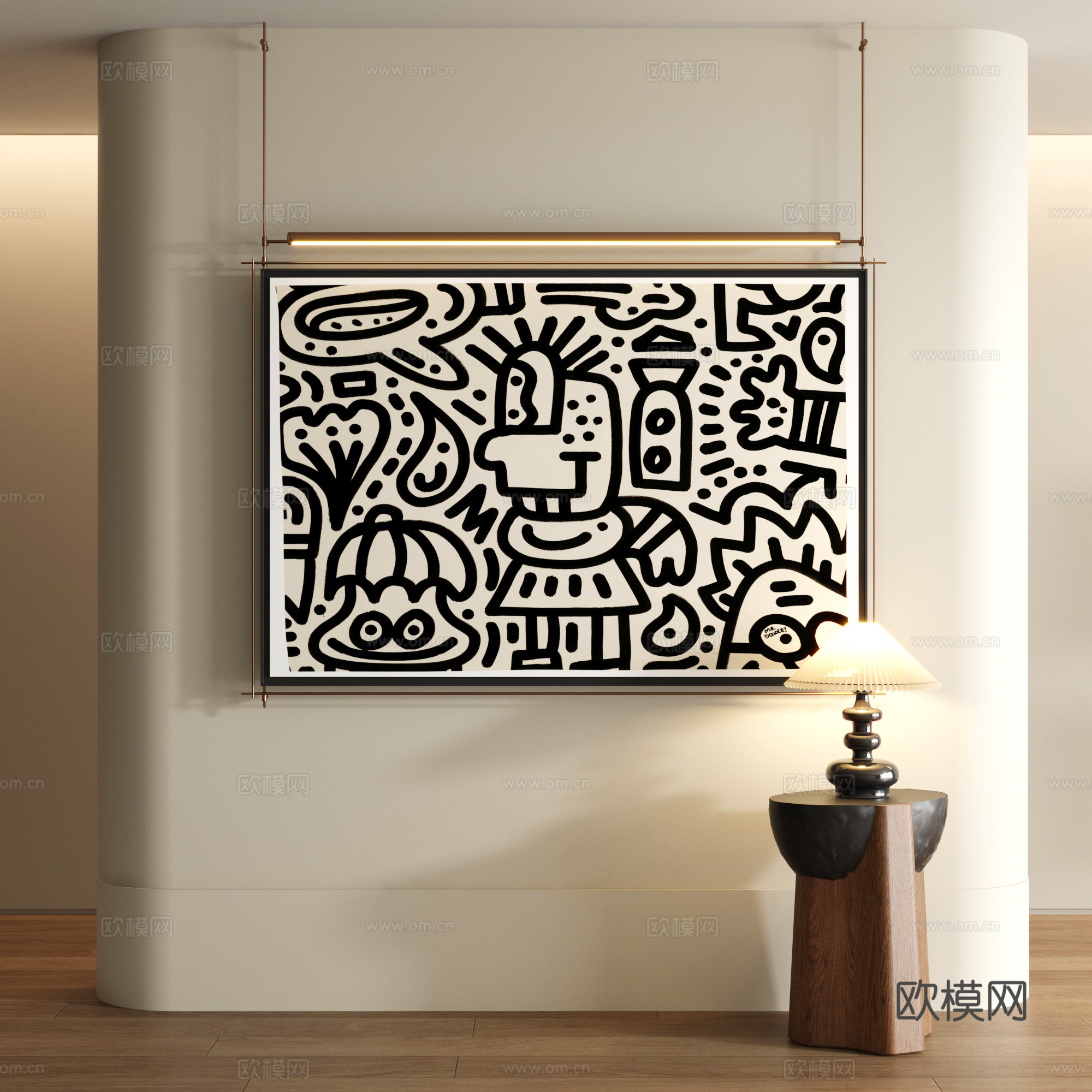 现代黑白涂鸦画3d模型