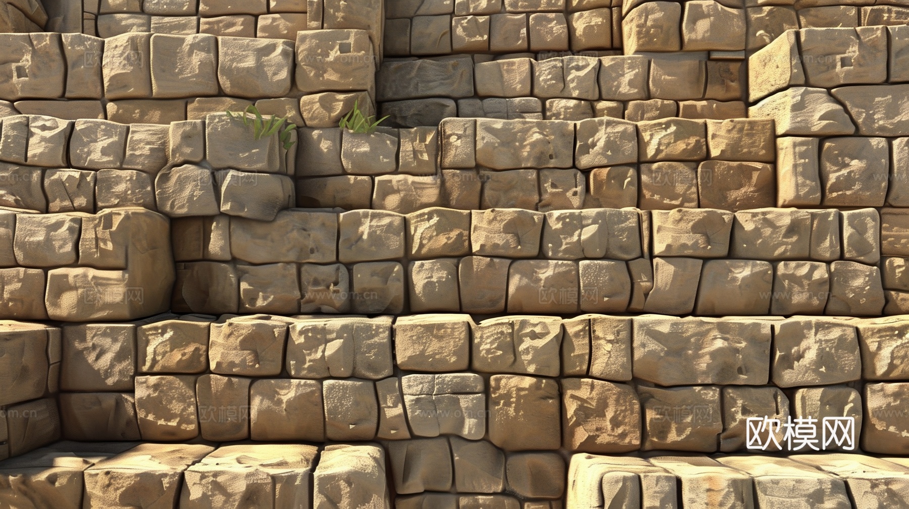 3D浮雕立体砖墙背景下载（渲染图1）