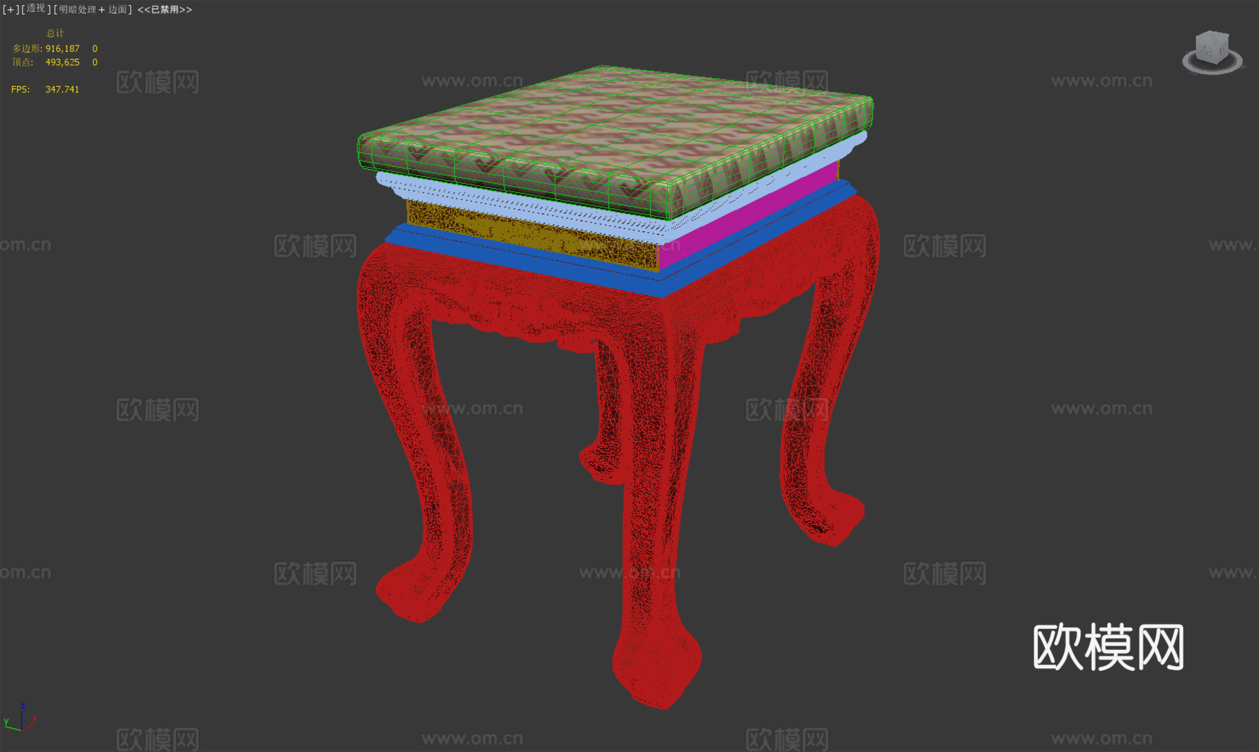 中式梳妆凳  坐凳 雕花 欧式桌腿 红木实木3d模型