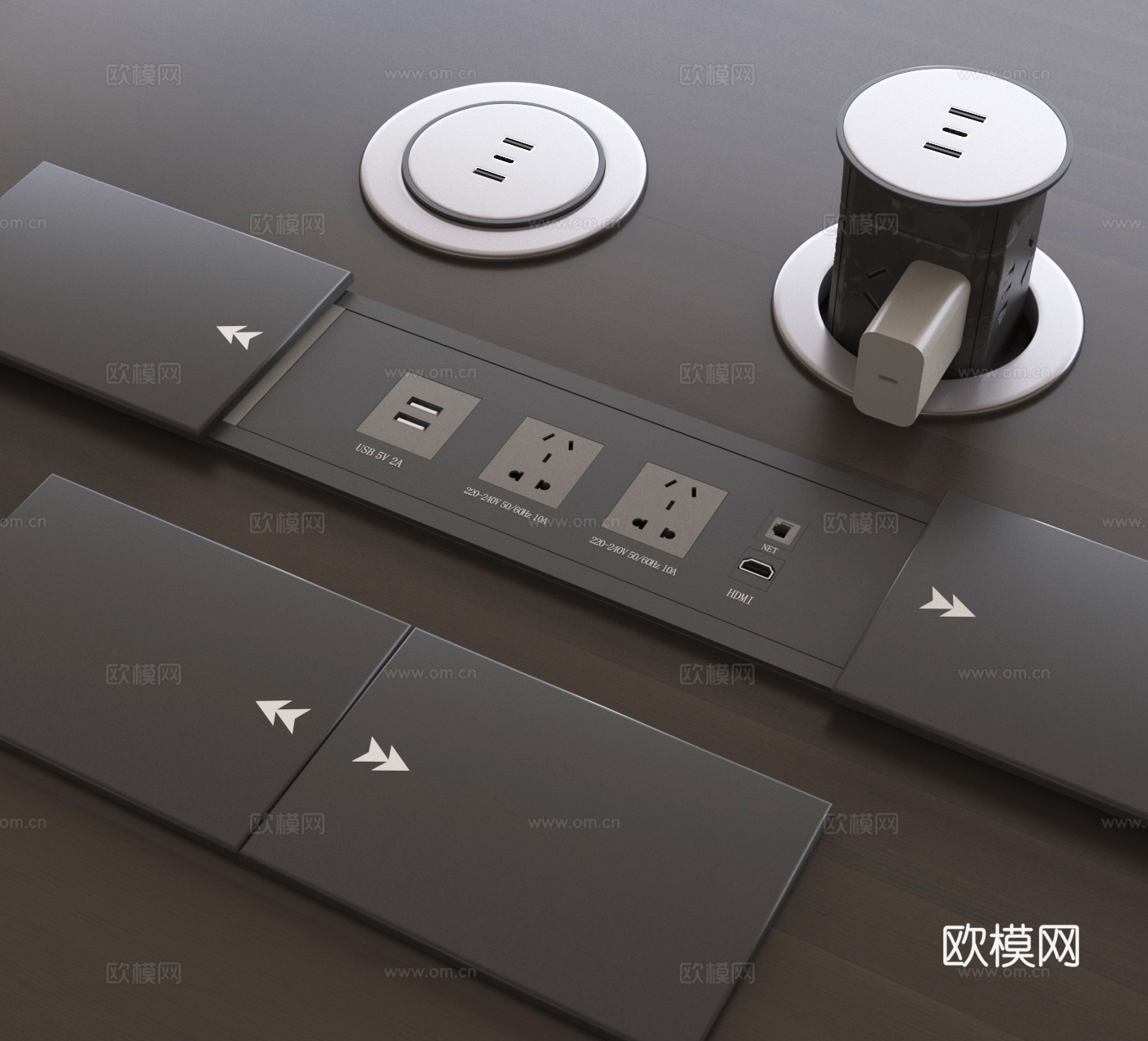 按压式插座 升降插座 办公桌插座 隐形插座3d模型