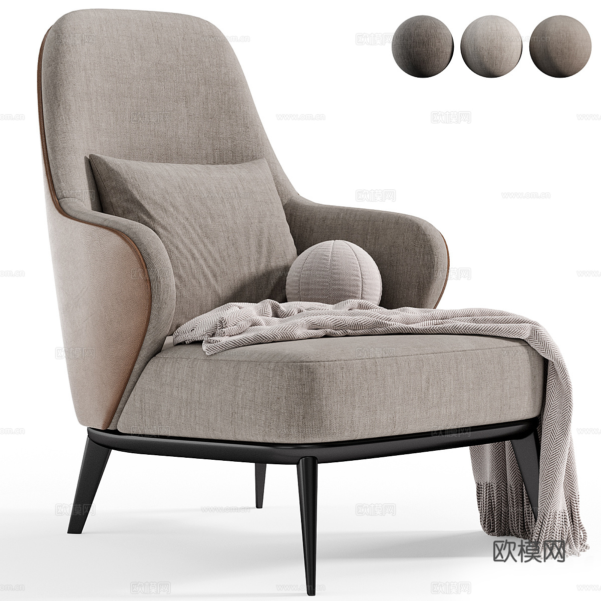 现代意式 Minotti Leslie 扶手椅3d模型