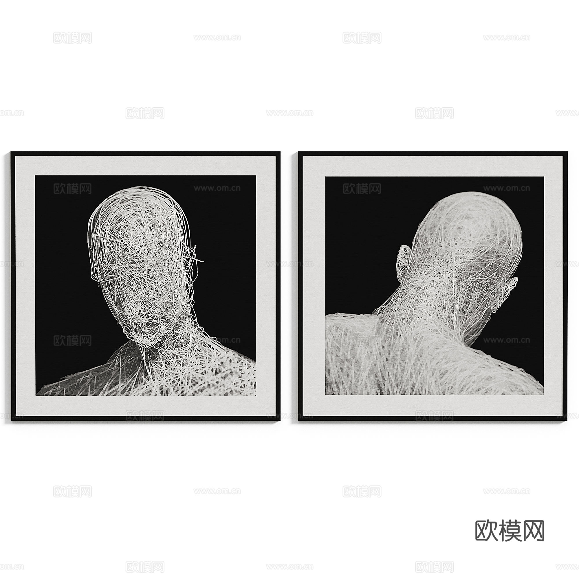 现代意式抽象人物艺术挂画3d模型
