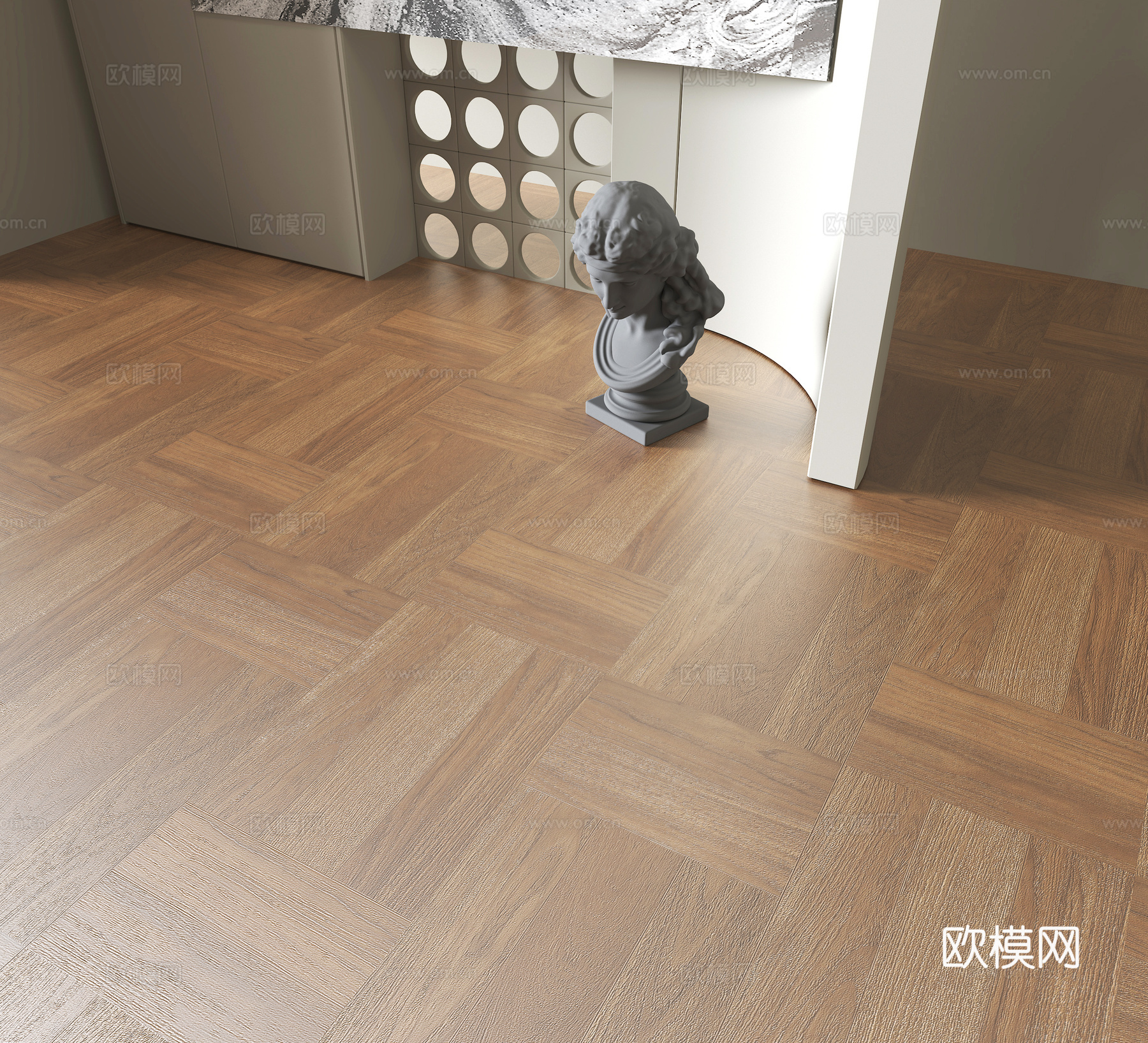 现代原木风木地板 雕塑摆件3d模型