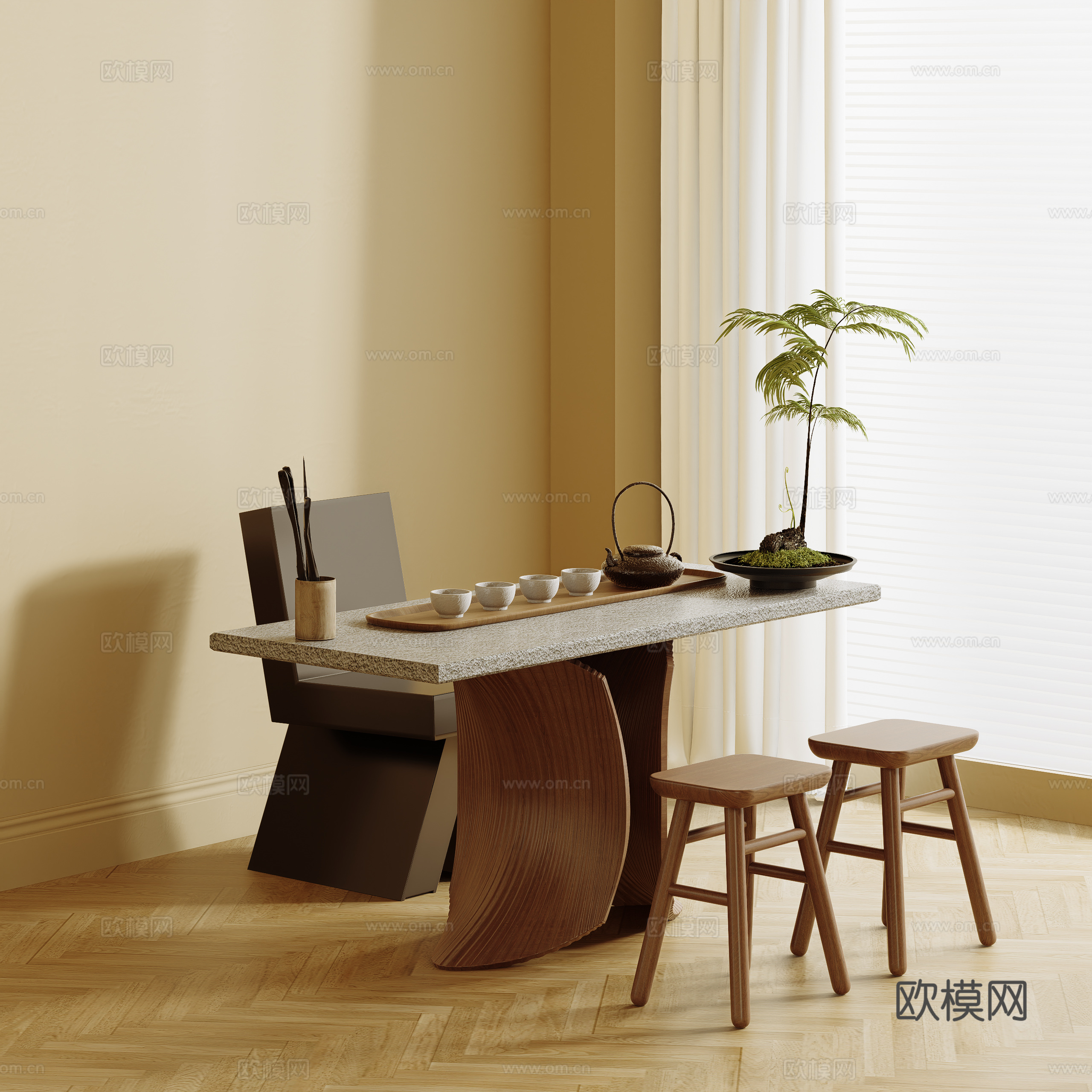 新中式茶桌椅 茶桌3d模型