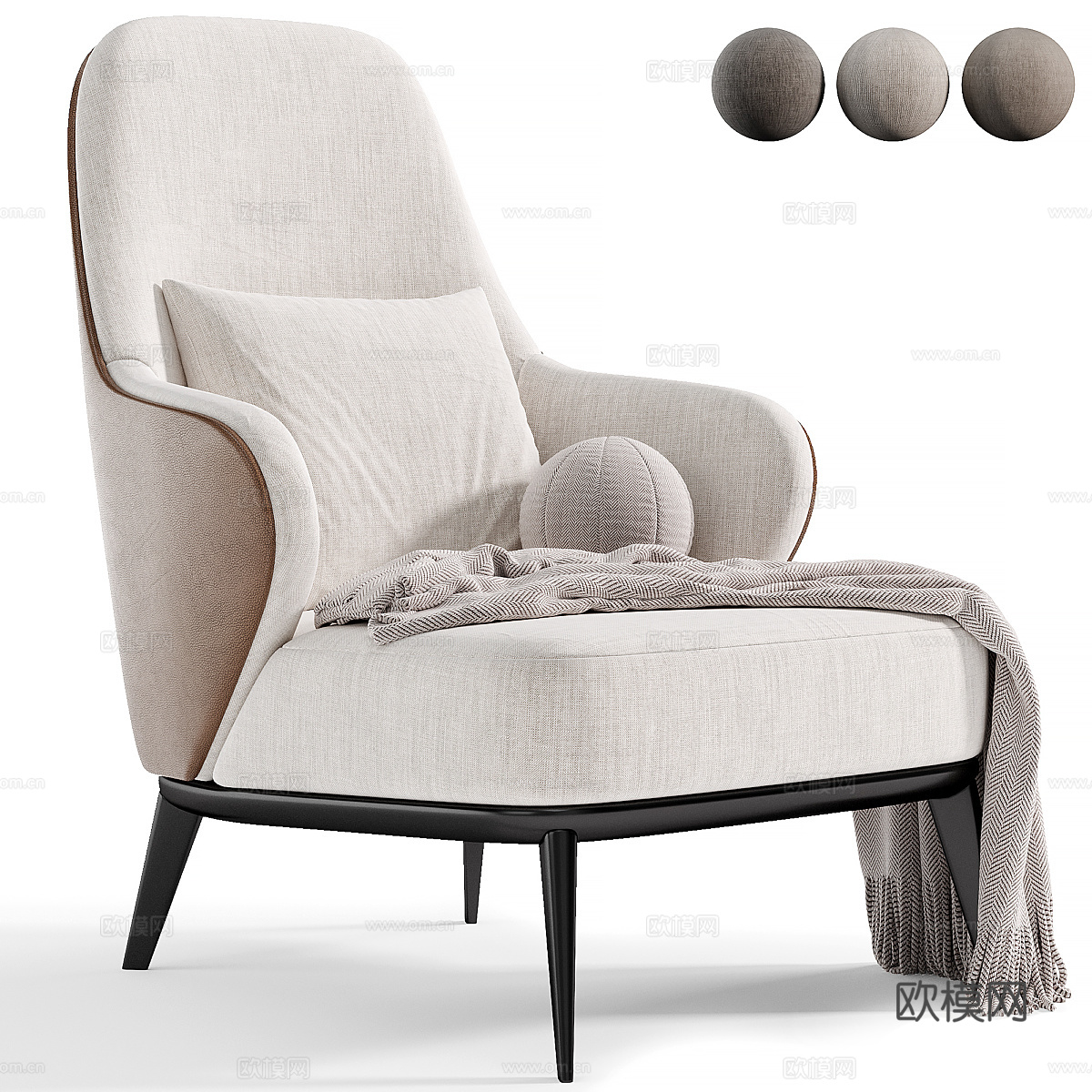 现代意式 Minotti Leslie 扶手椅3d模型