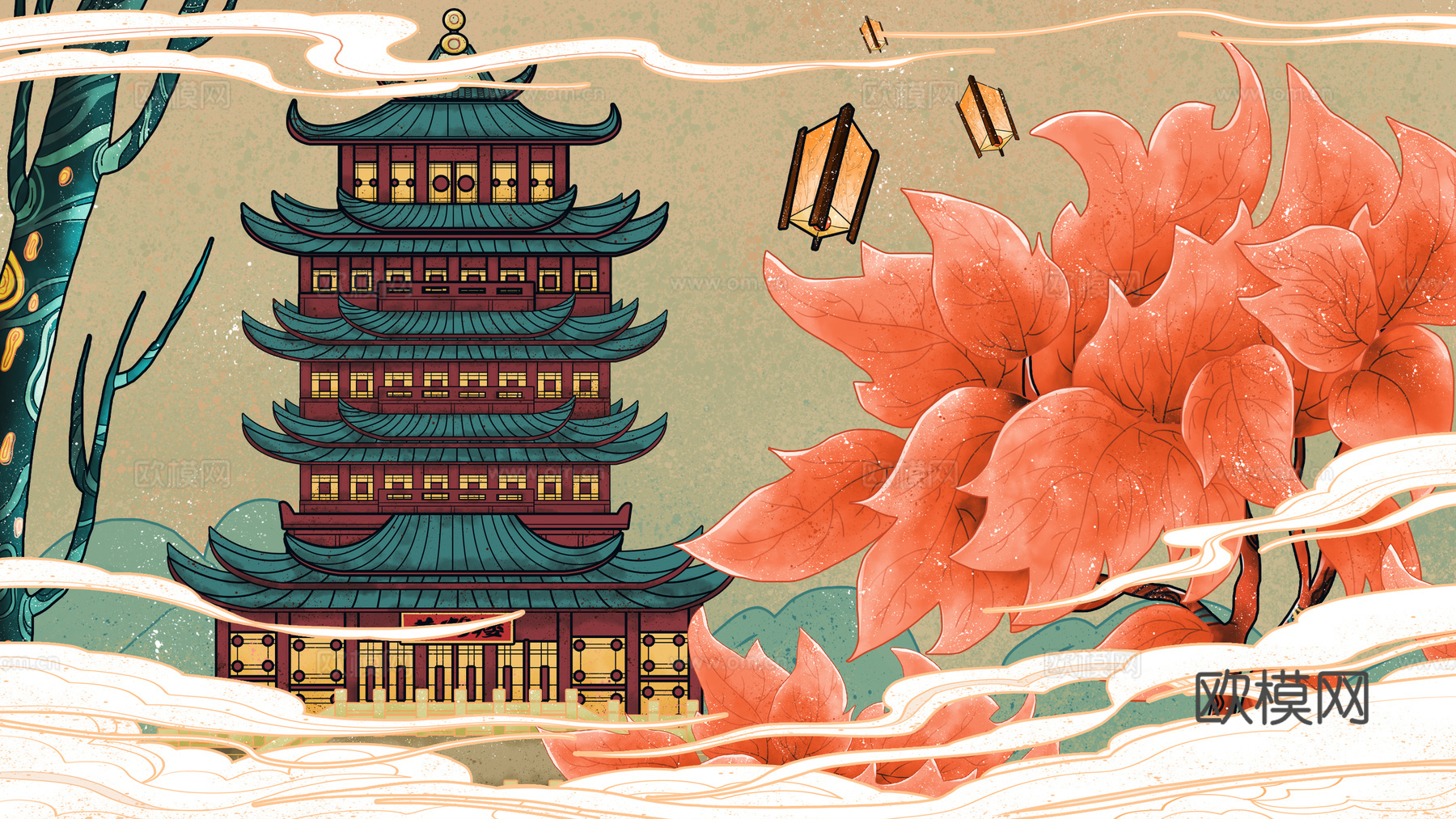 古风国潮城市壁纸