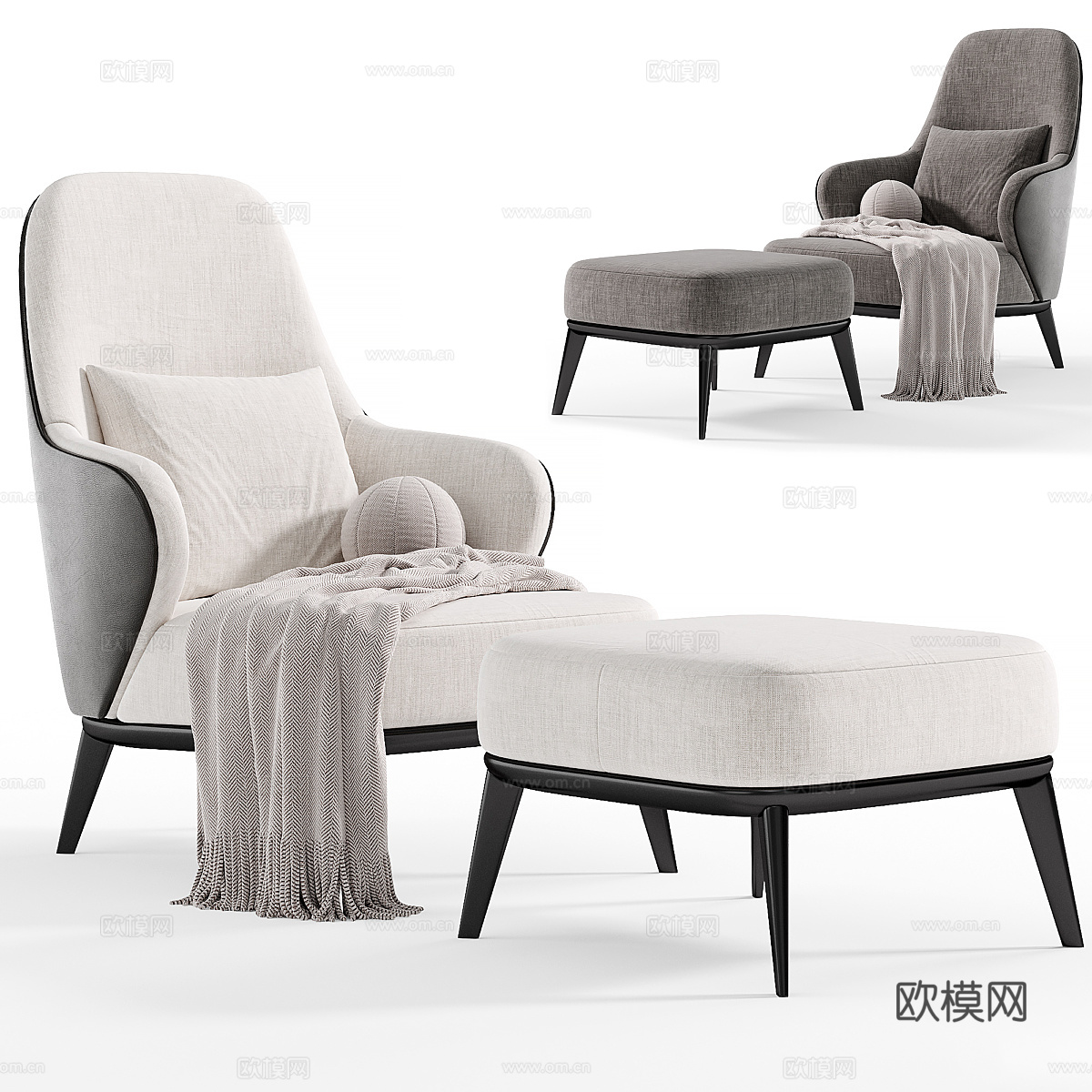 现代意式 Minotti Leslie 扶手椅3d模型
