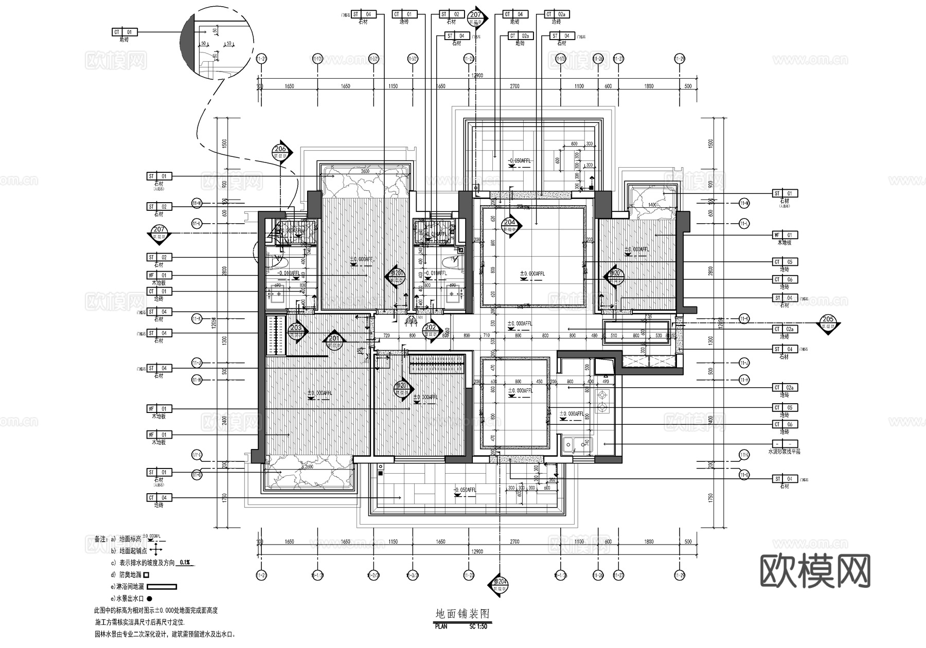 115㎡家装CAD施工图 平层 私宅 样板房 三居室cad施工图