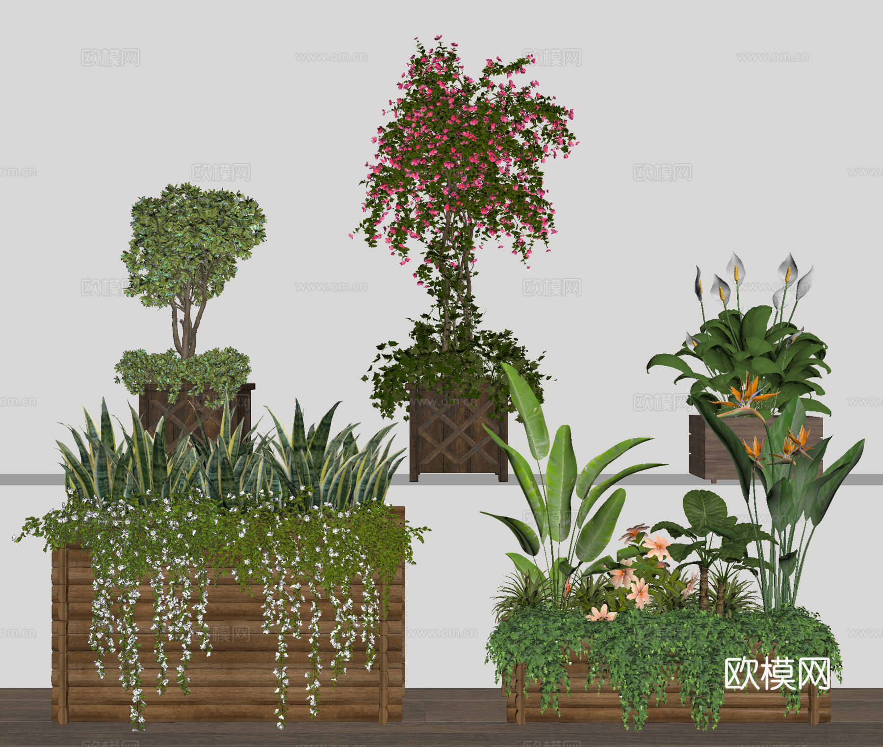 盆栽 花箱 花槽 绿植 花草su模型